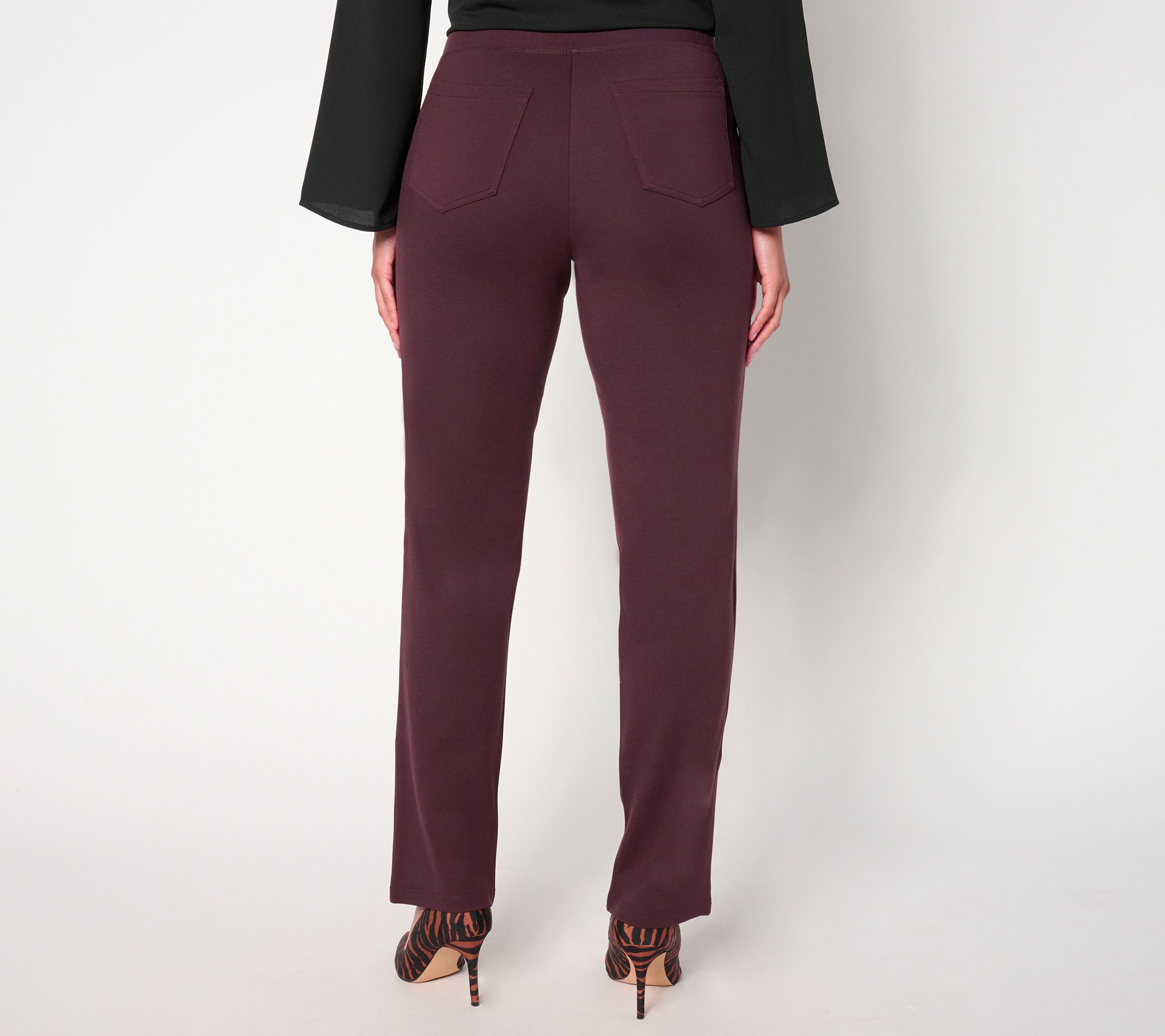 Belle by Kim Gravel Petite Faux Leather Front, Ponte Back Pant