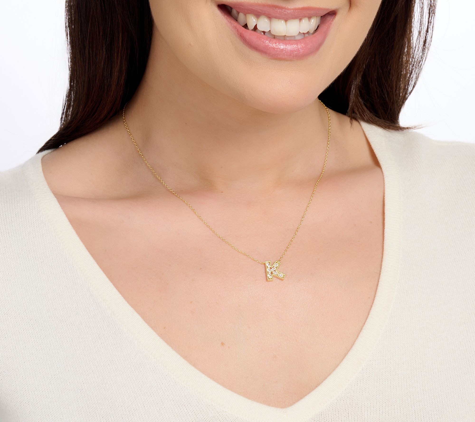 Diamonique Pave Initial Necklace, 14K Plated