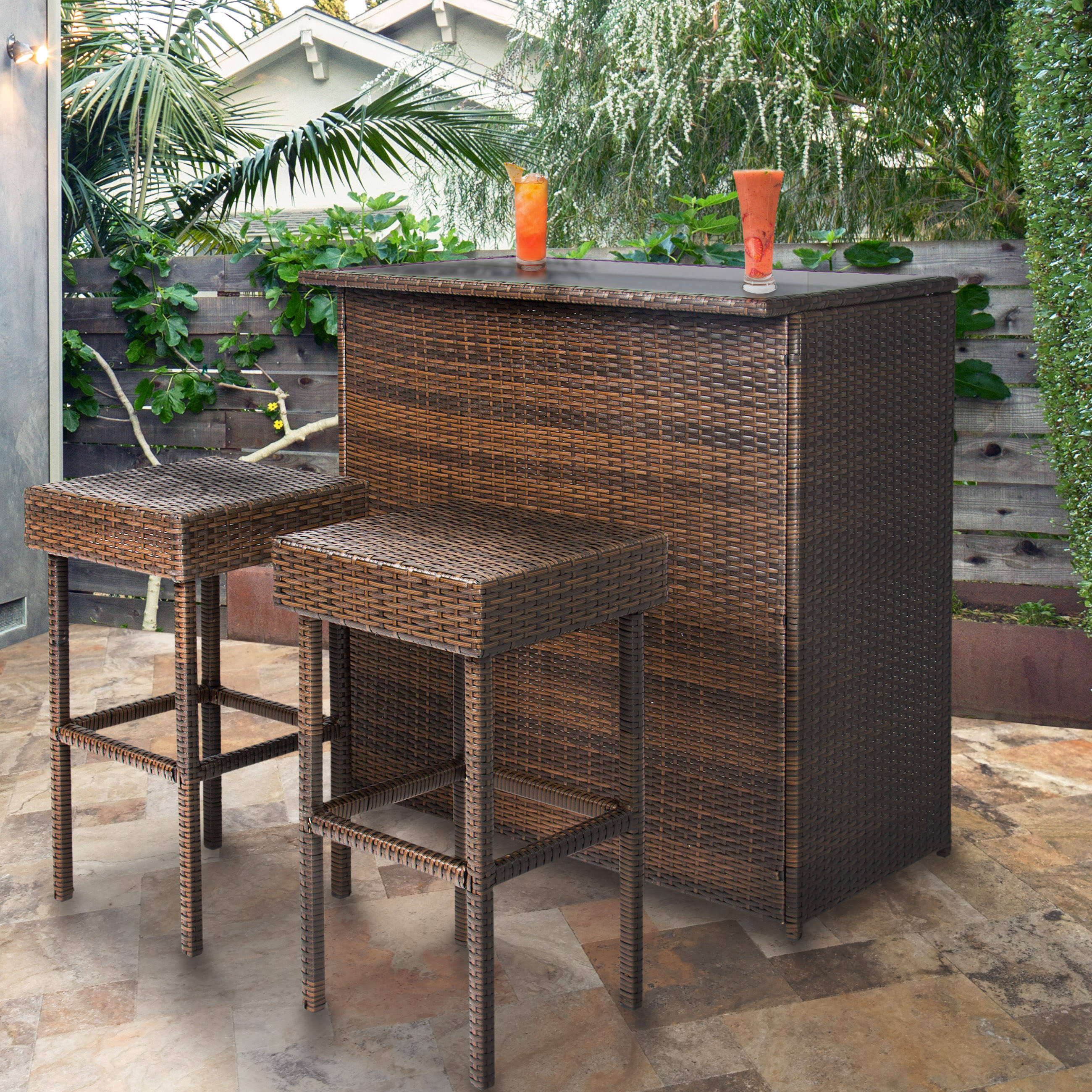 Best Choice Products 3-Piece Wicker Bar Set, Brown