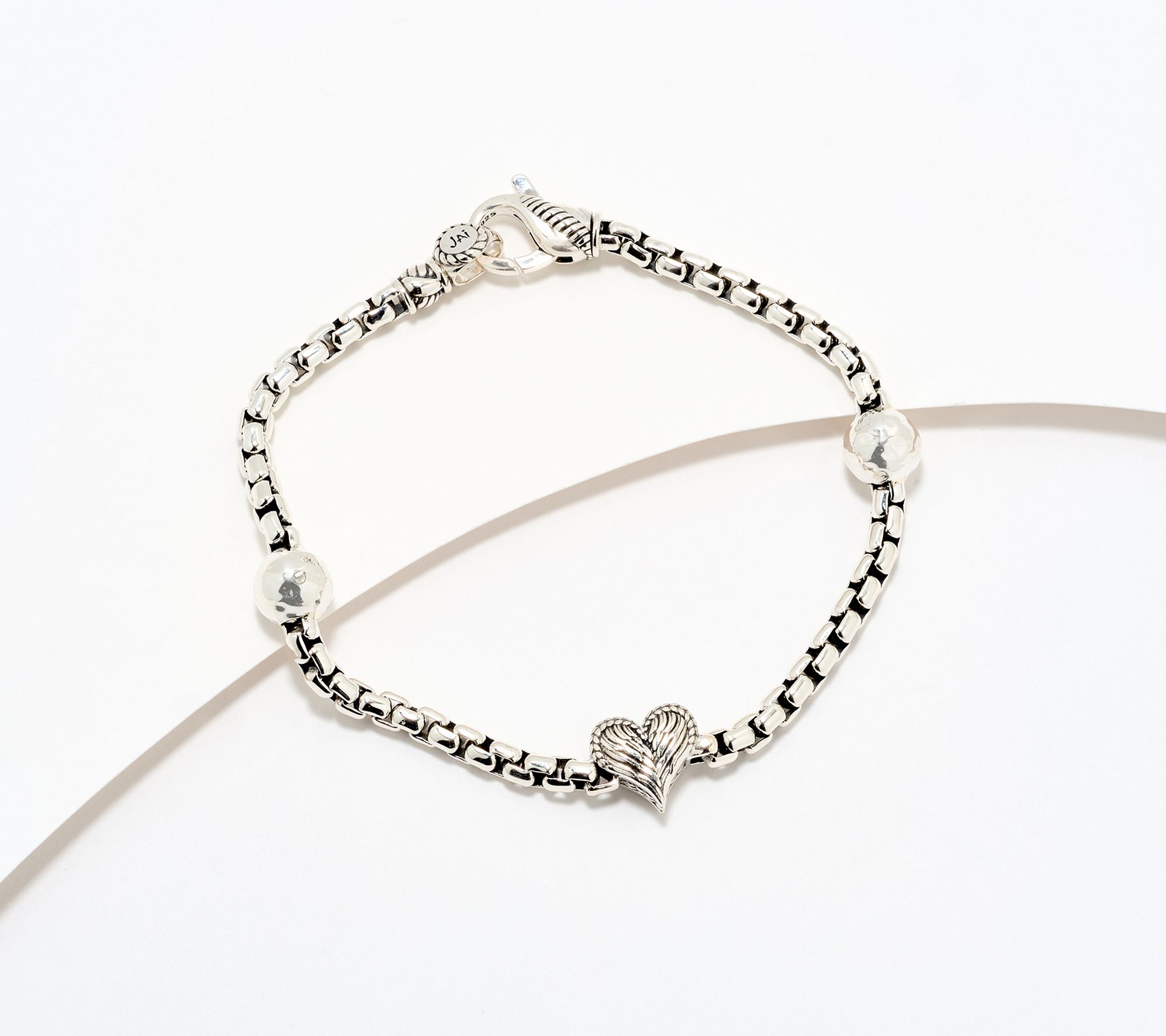 JAI Sterling Silver Symbols of Love 3.7mm Box Chain Bracelet, 12.5g