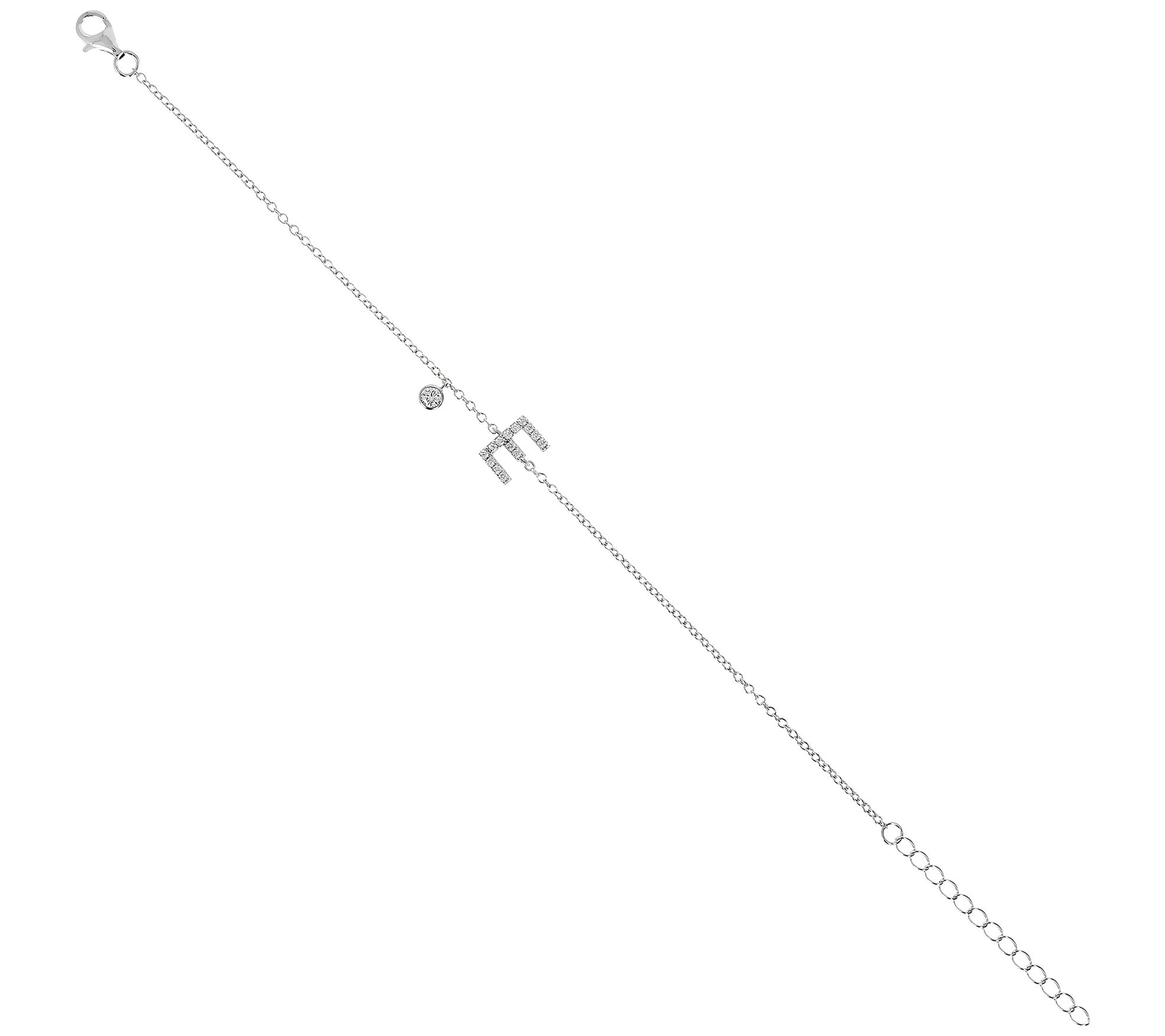 Diamonique Initial Adjustable Bracelet, Sterlin g Silver