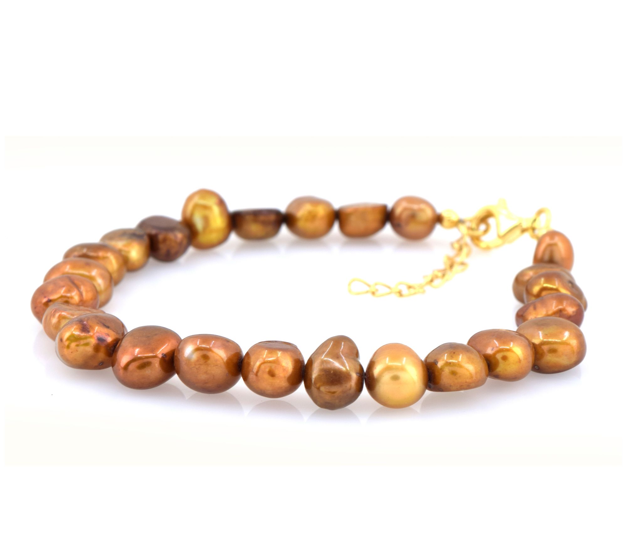 14K Gold Plated Bronze Cultured Pearl Beaded Bracelet