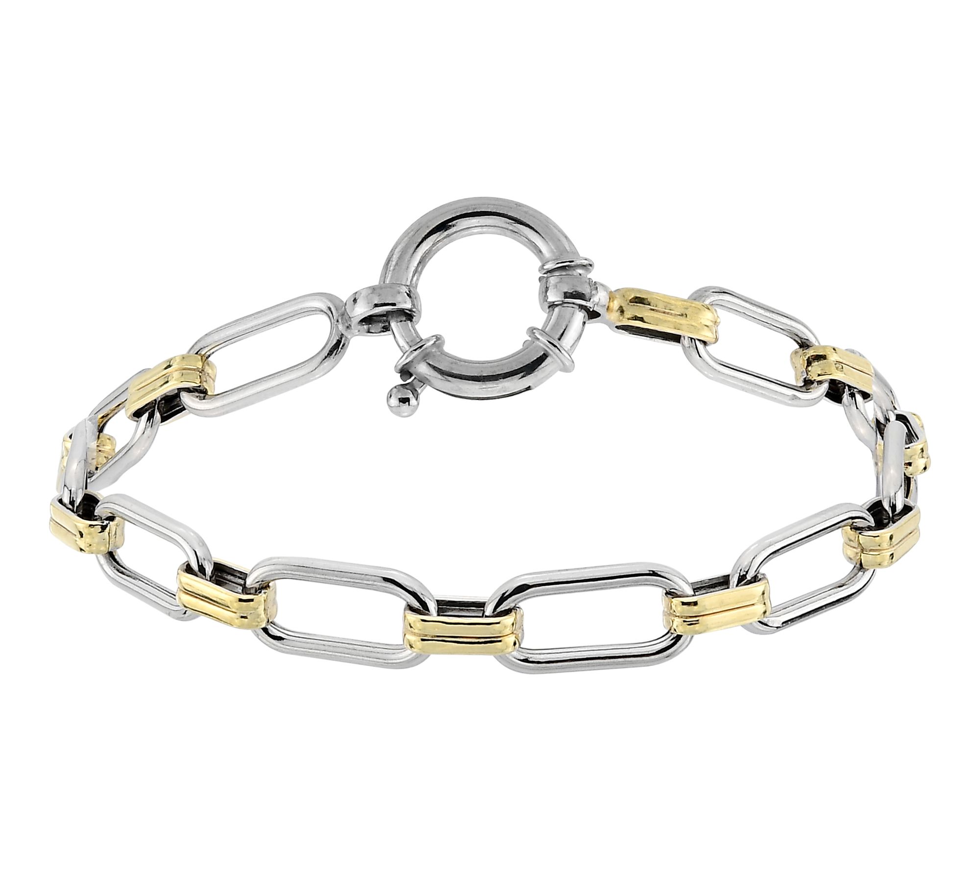 Silver Style Two-Tone Paper-Clip Link Bracelet,Sterling