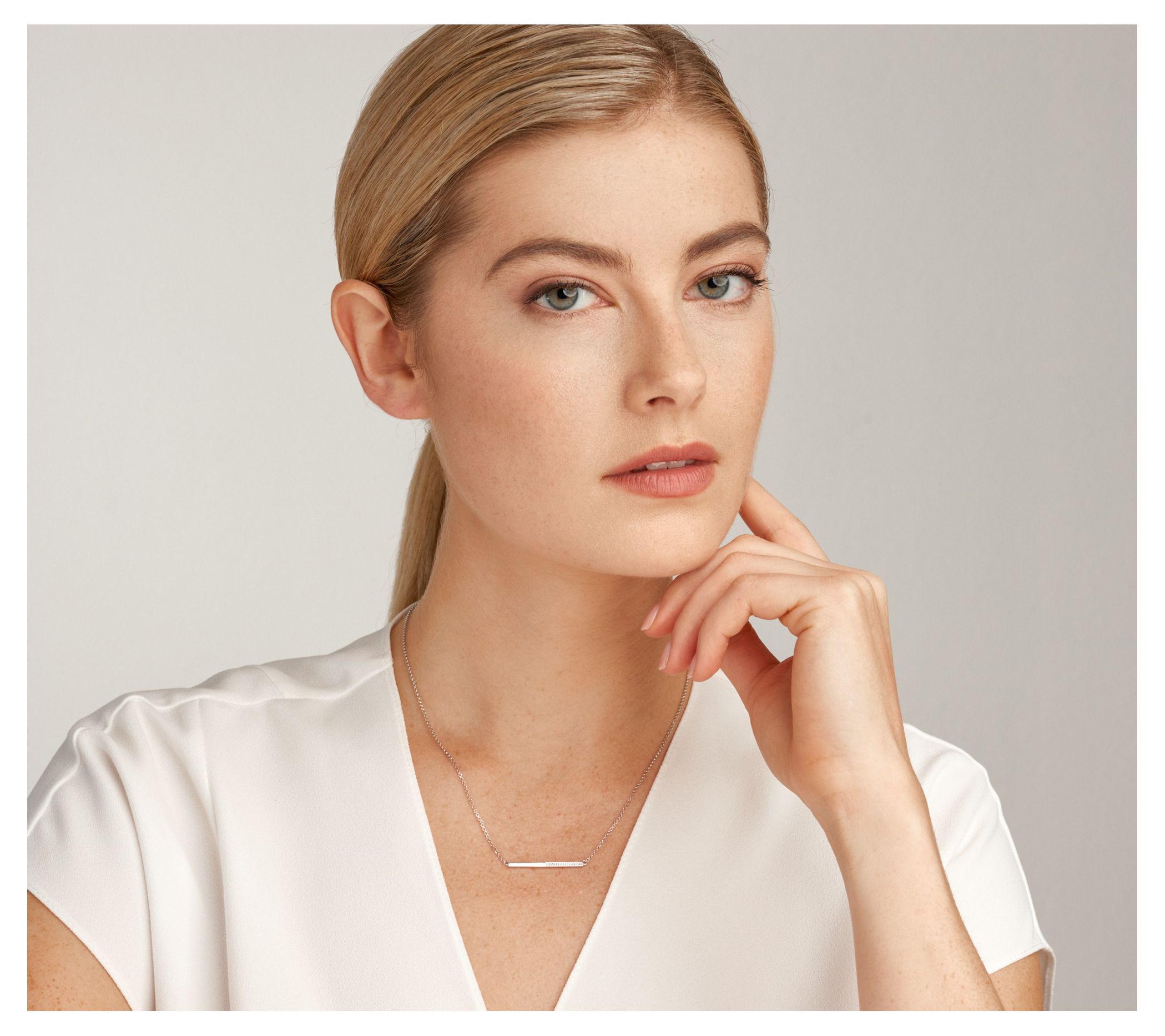 Diamonique Half and Half Bar Necklace, Sterling Silver