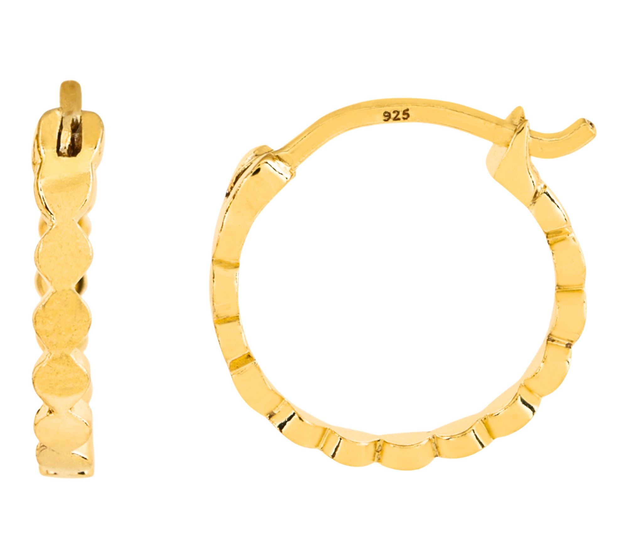14K Gold Plated Flat Bead Hoop Earrings