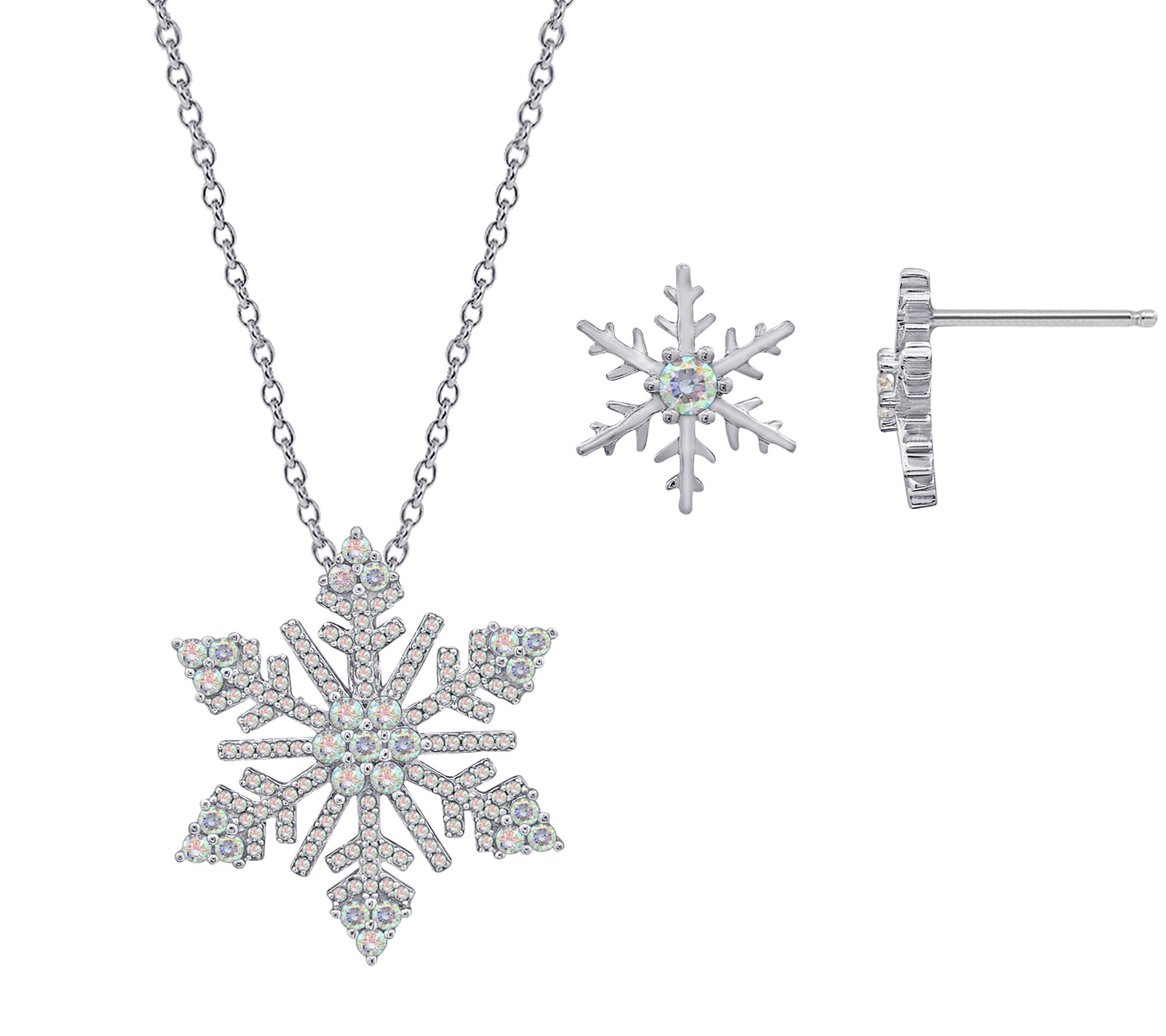 Diamonique Snowflake Necklace & Earrings Gift Set, Sterling