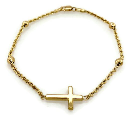 Alkeme 10K Gold Cross Station Rope Chain Bracelet