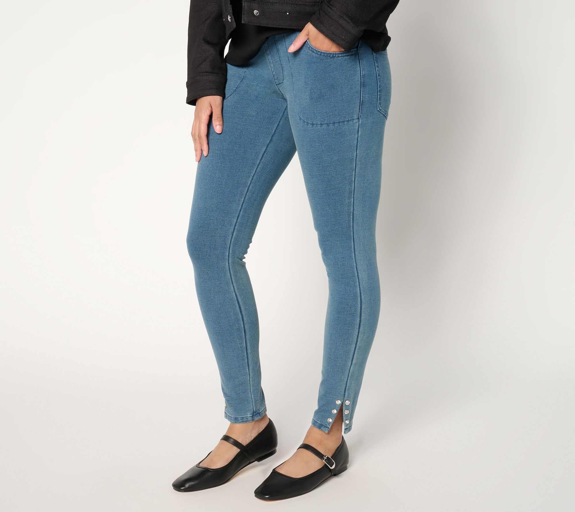 Quacker Factory DreamJeannes Short Flat Waist Jegging with Rhinestone