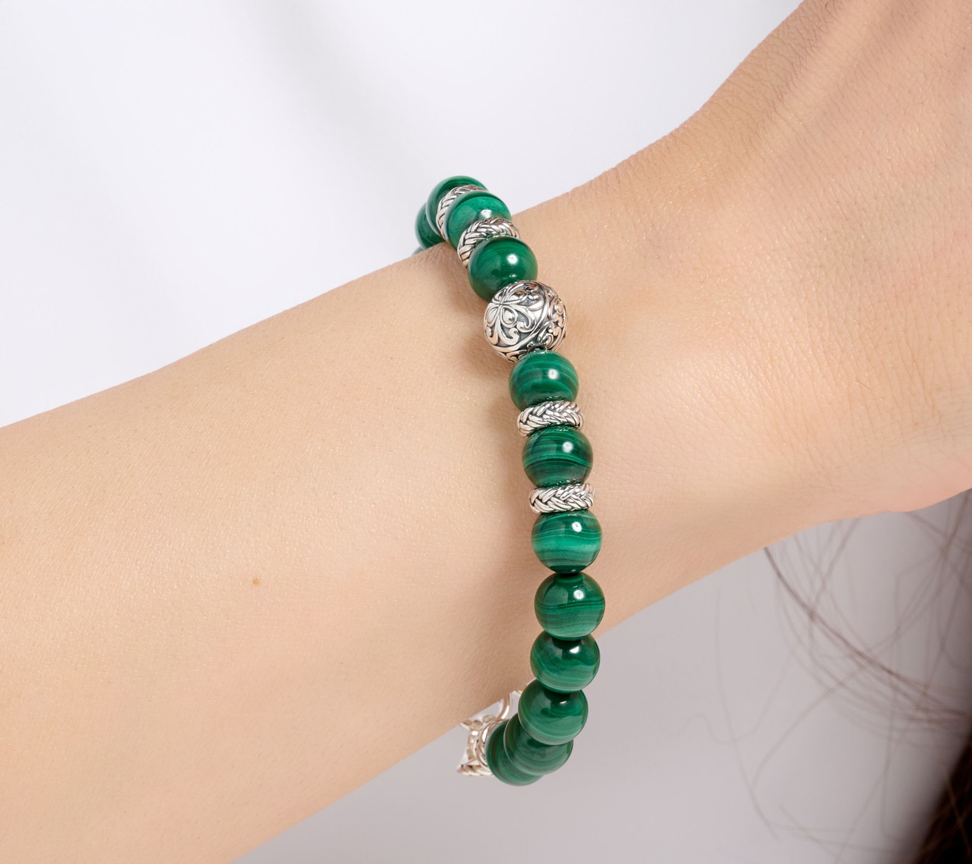 JAI Sterling Silver Heritage Lotus Texture Gem Bead Bracelet