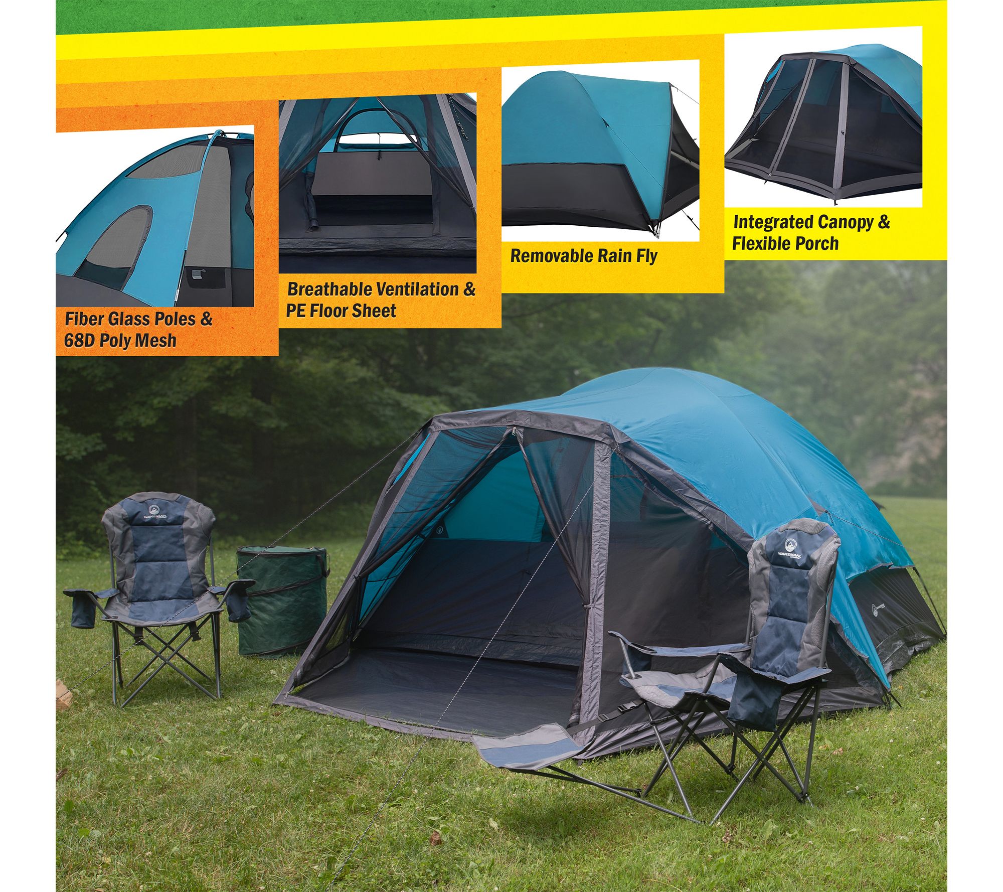 Wakeman 6 Person Camping Tent Water-Resistant Cabin Style Tent