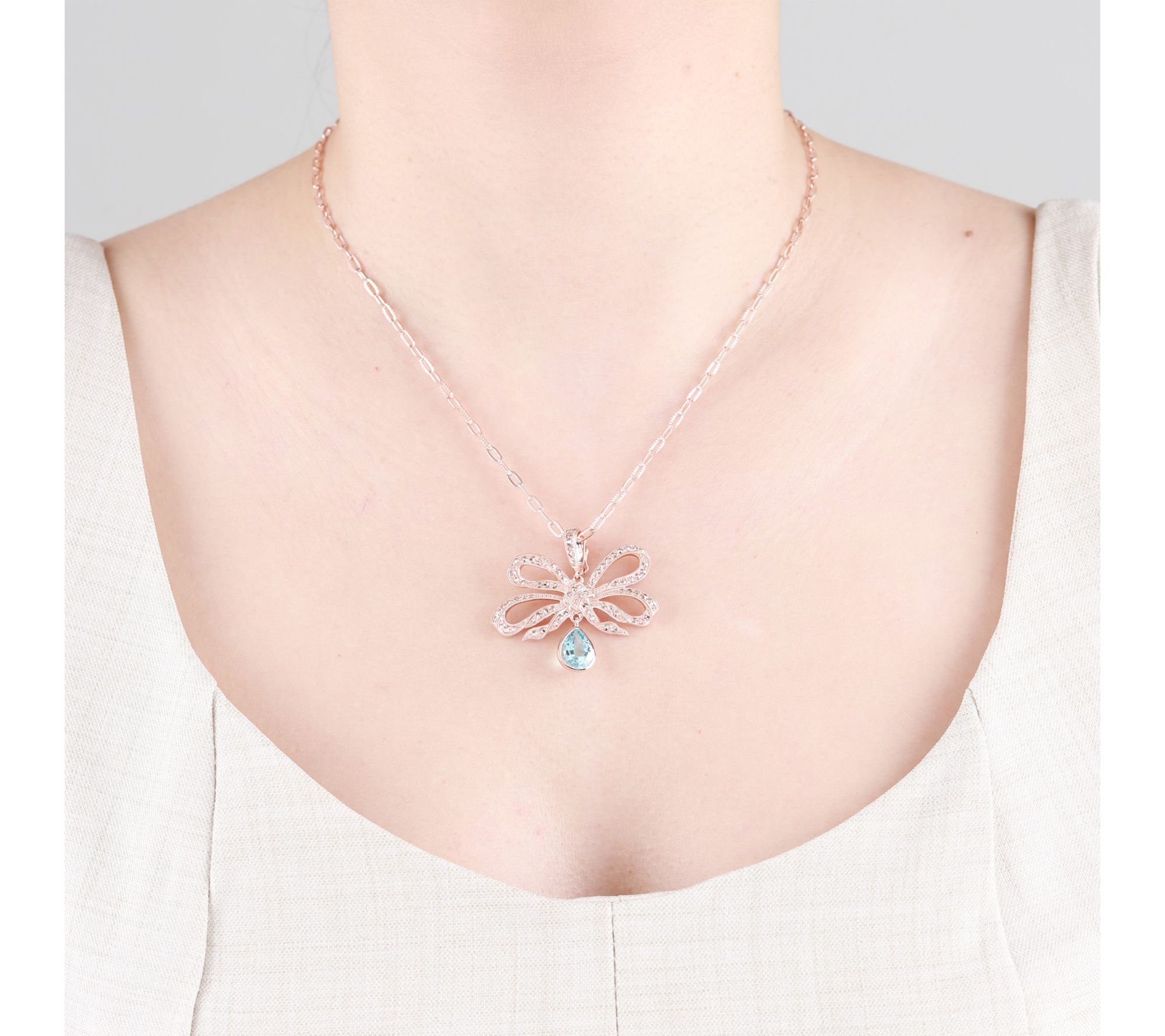 Dallas Prince 14K Clad Chrome Marcasite & BlueTopaz Necklace