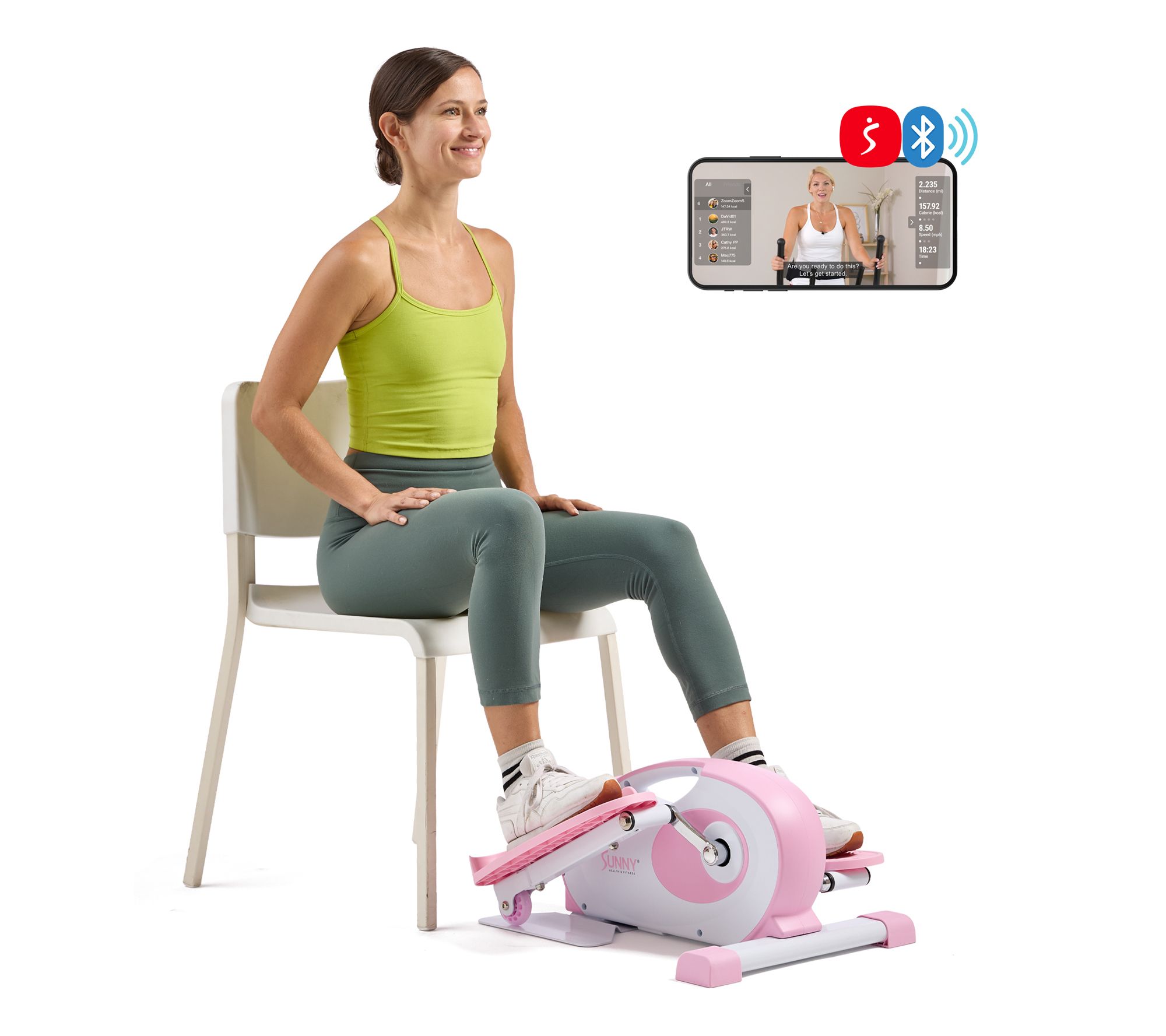 Sunny Smart Pink Under-Desk Mini Elliptical Trainer