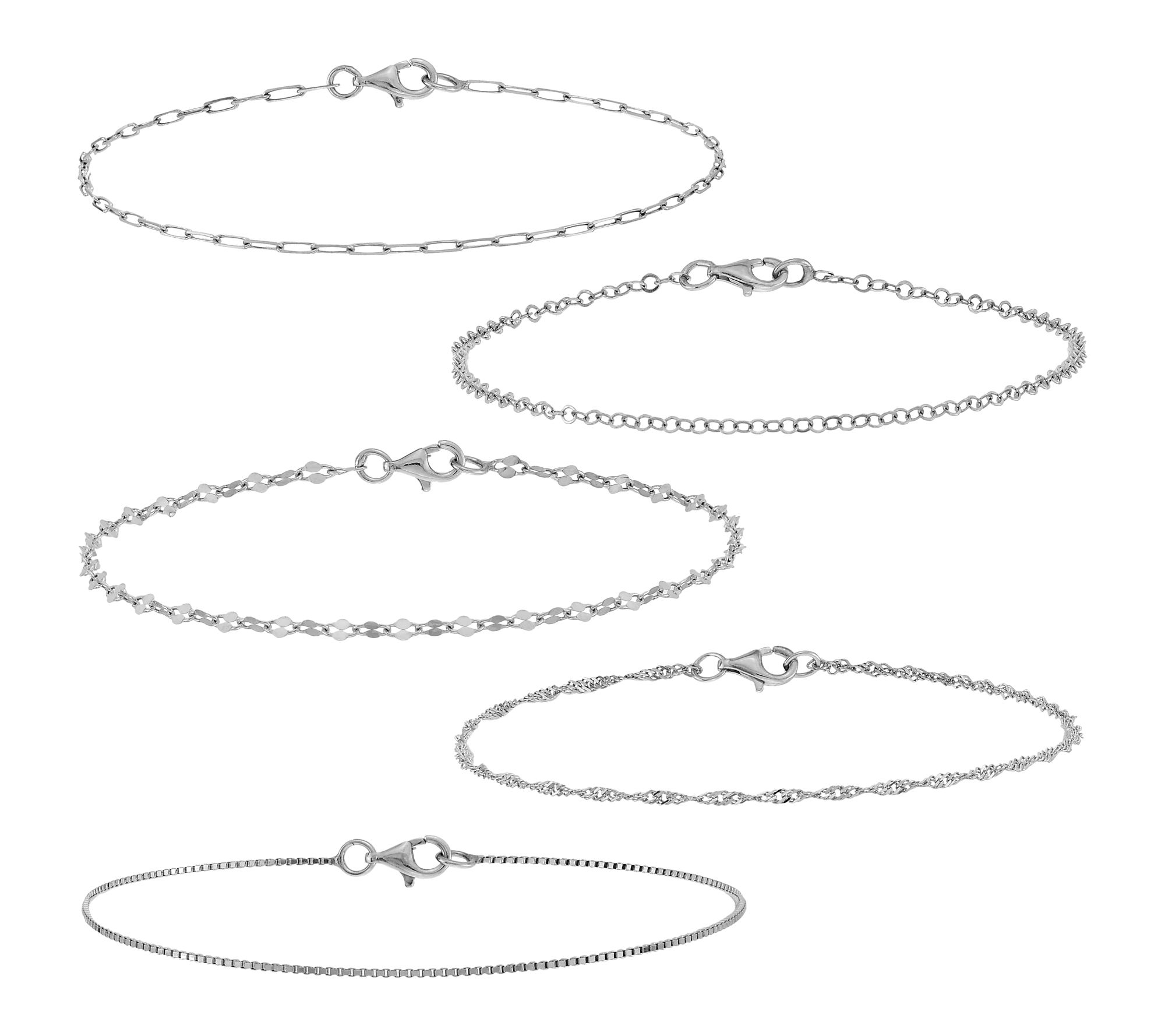 Silver Style Set of 5 Chain Bracelets, Sterling