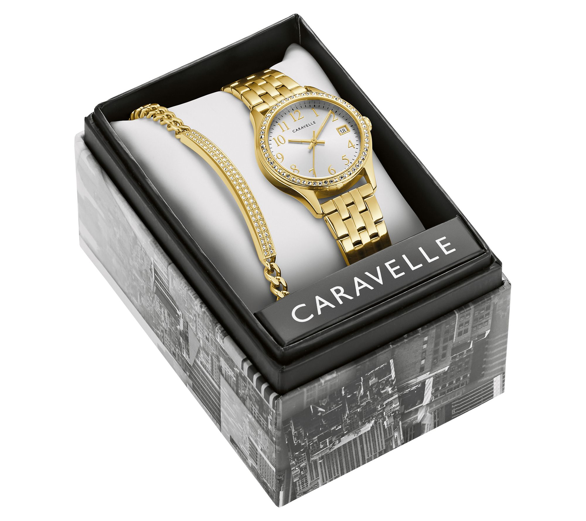 Caravelle by Bulova Women's Crystal Watch & Bracelet Set