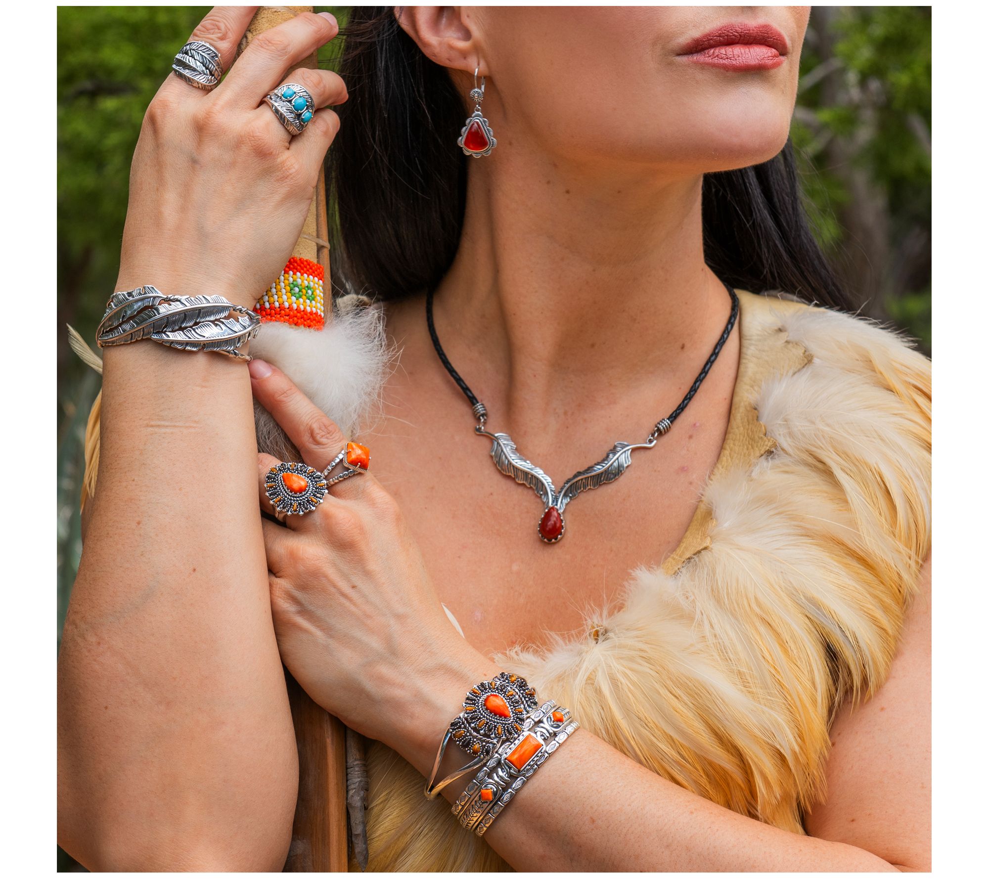 American West Sterling Silver Triangle Gemstone & ScallopEarrings