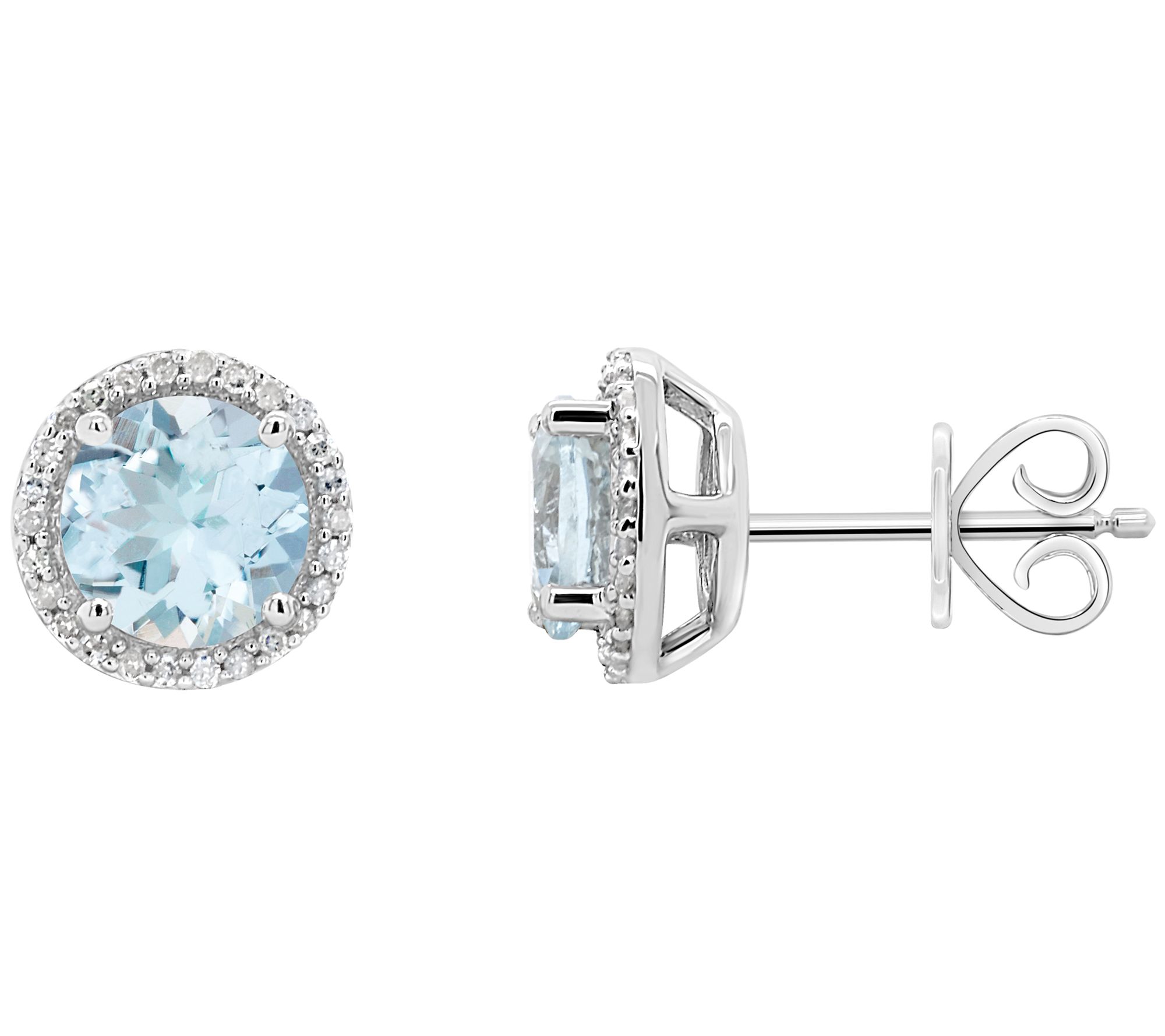 Sterling Aquamarine 1/8 ct tw Diamond Halo StudEarrings