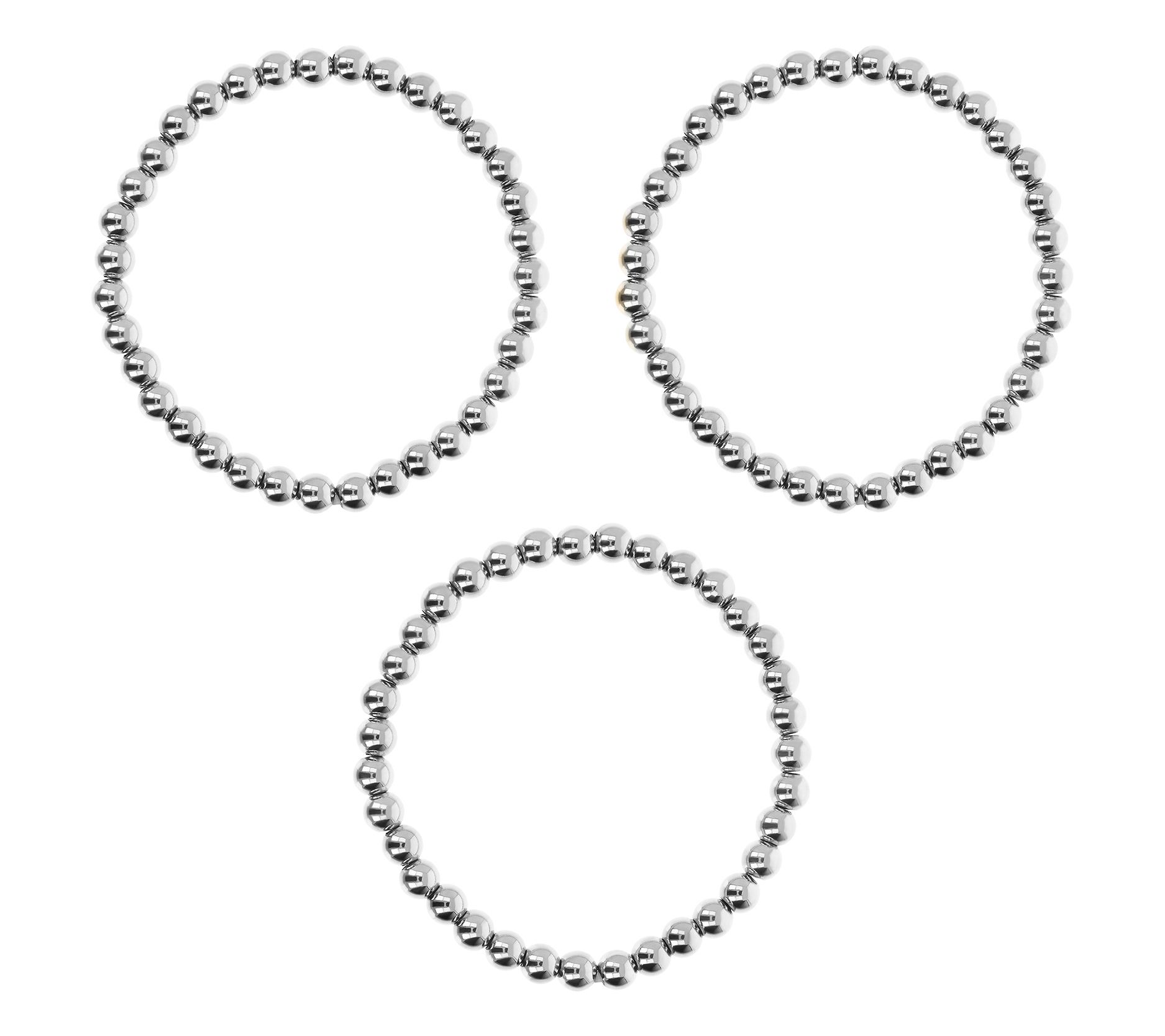 Steel by Design Set of 3 Polished Bead StretchBracelets