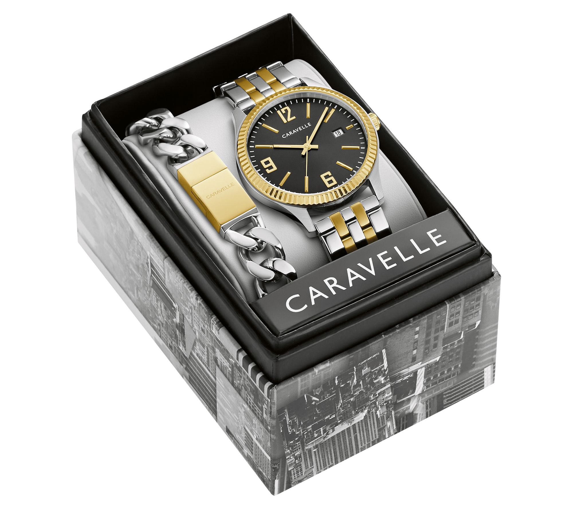 Caravelle by Bulova Men's Two-Tone Watch & Bracelet Box Set