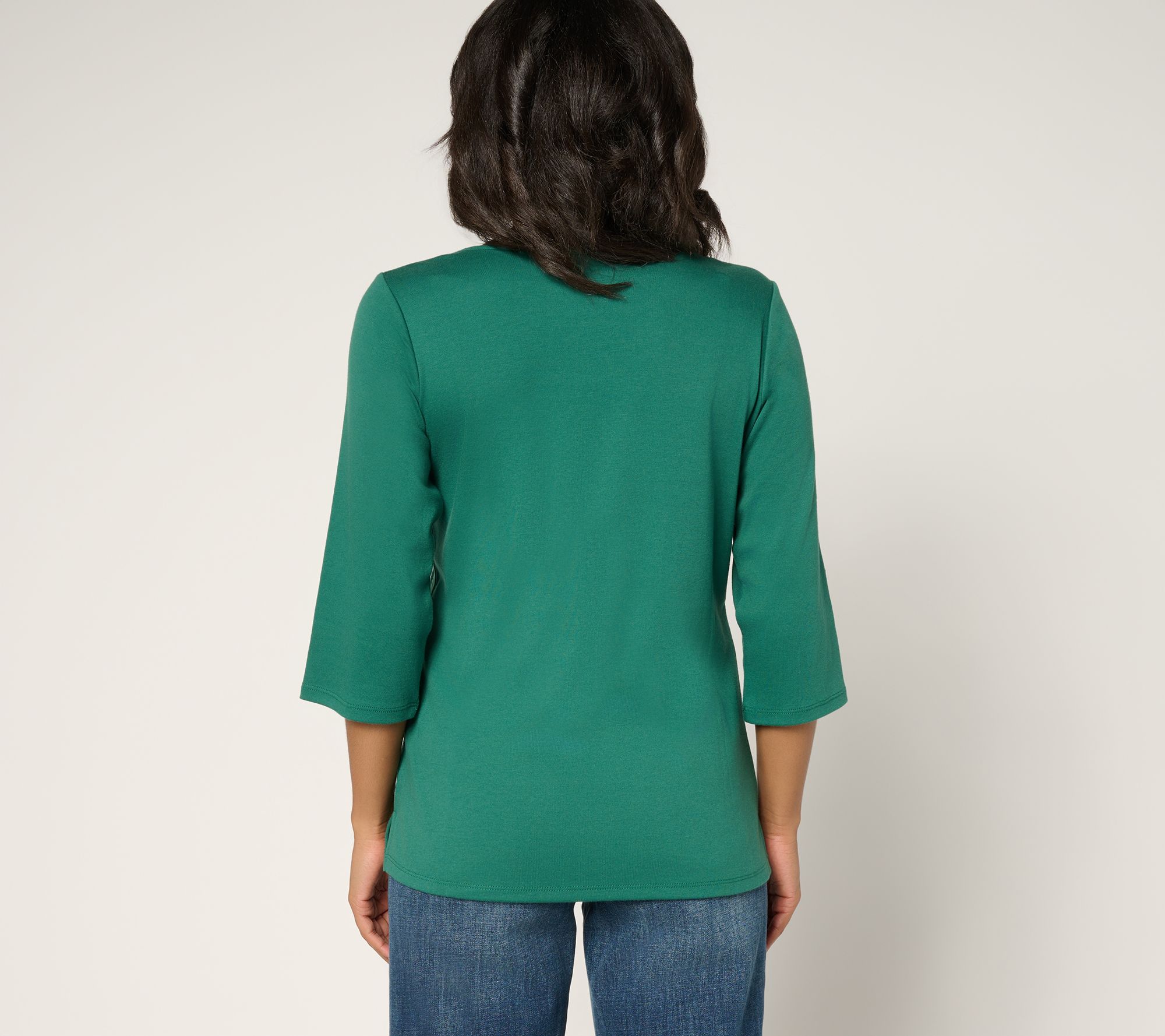 Quacker Factory Punch Needle 3/4 Sleeve Christmas Tree Top