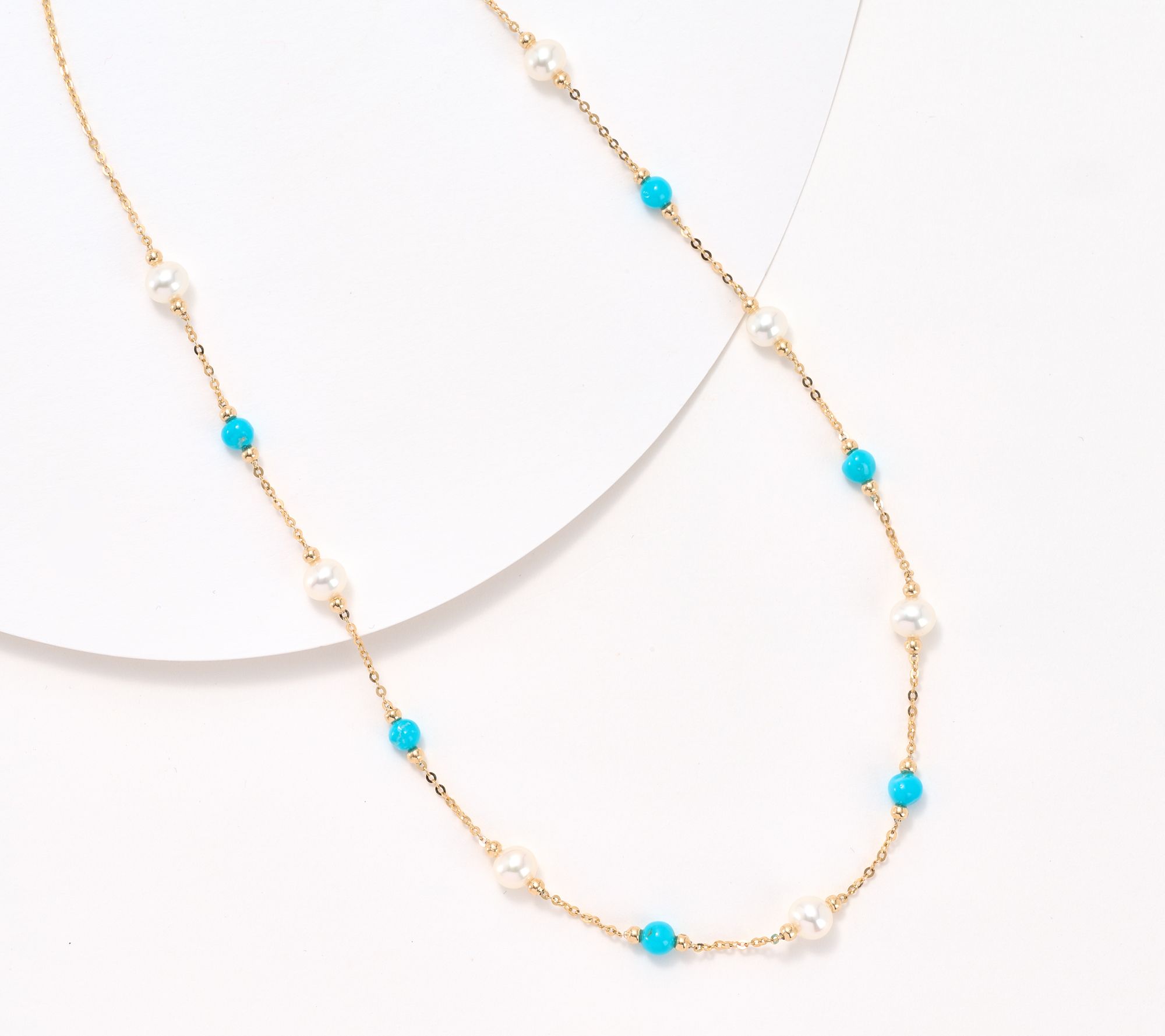 Effy Turquoise & Freshwater Pearl Necklace, 14K Yellow Gold