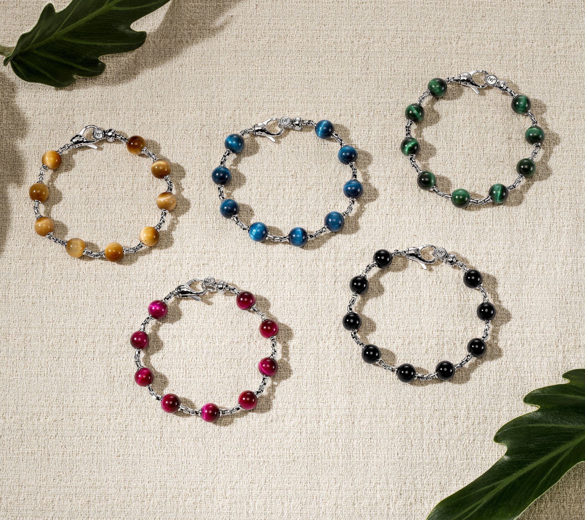 JAI Sterling Silver Gemstone Bead 2.7mm Box Chain Bracelet