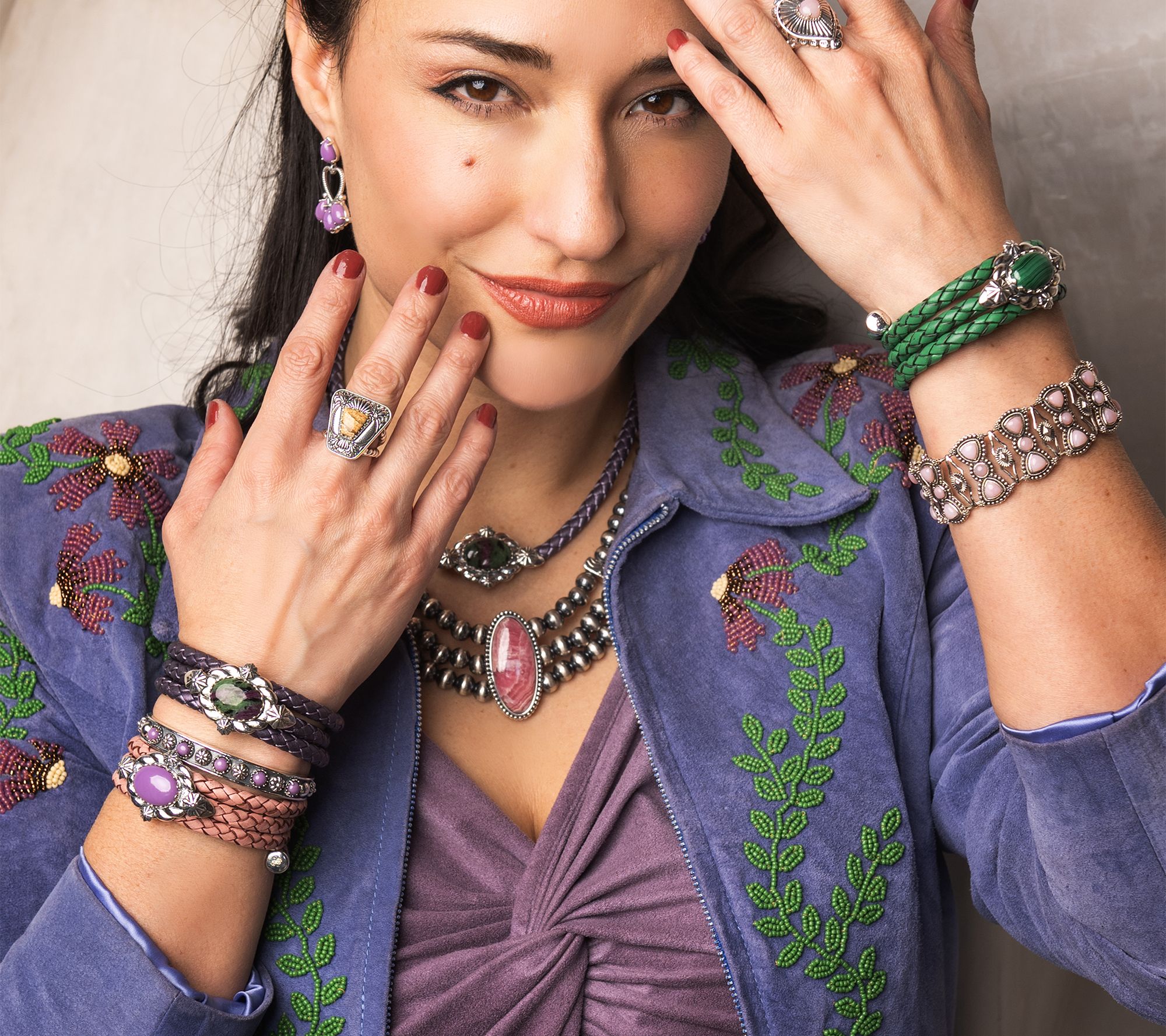 American West Sterl & Leather East-West Gemstone Coil Bracelet