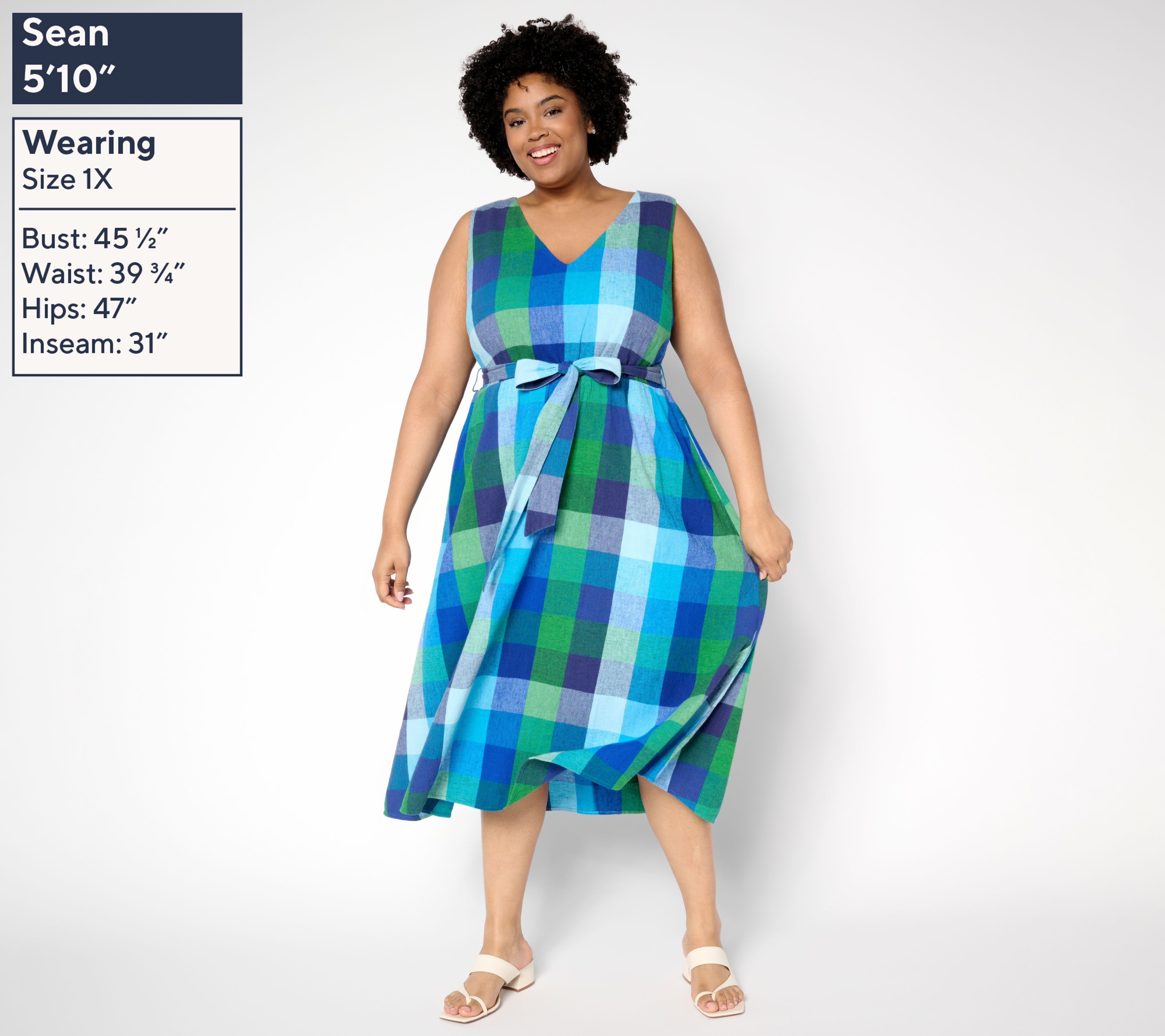 Isaac Mizrahi Live! Regular Madras Plaid Midi Dress with Self Belt