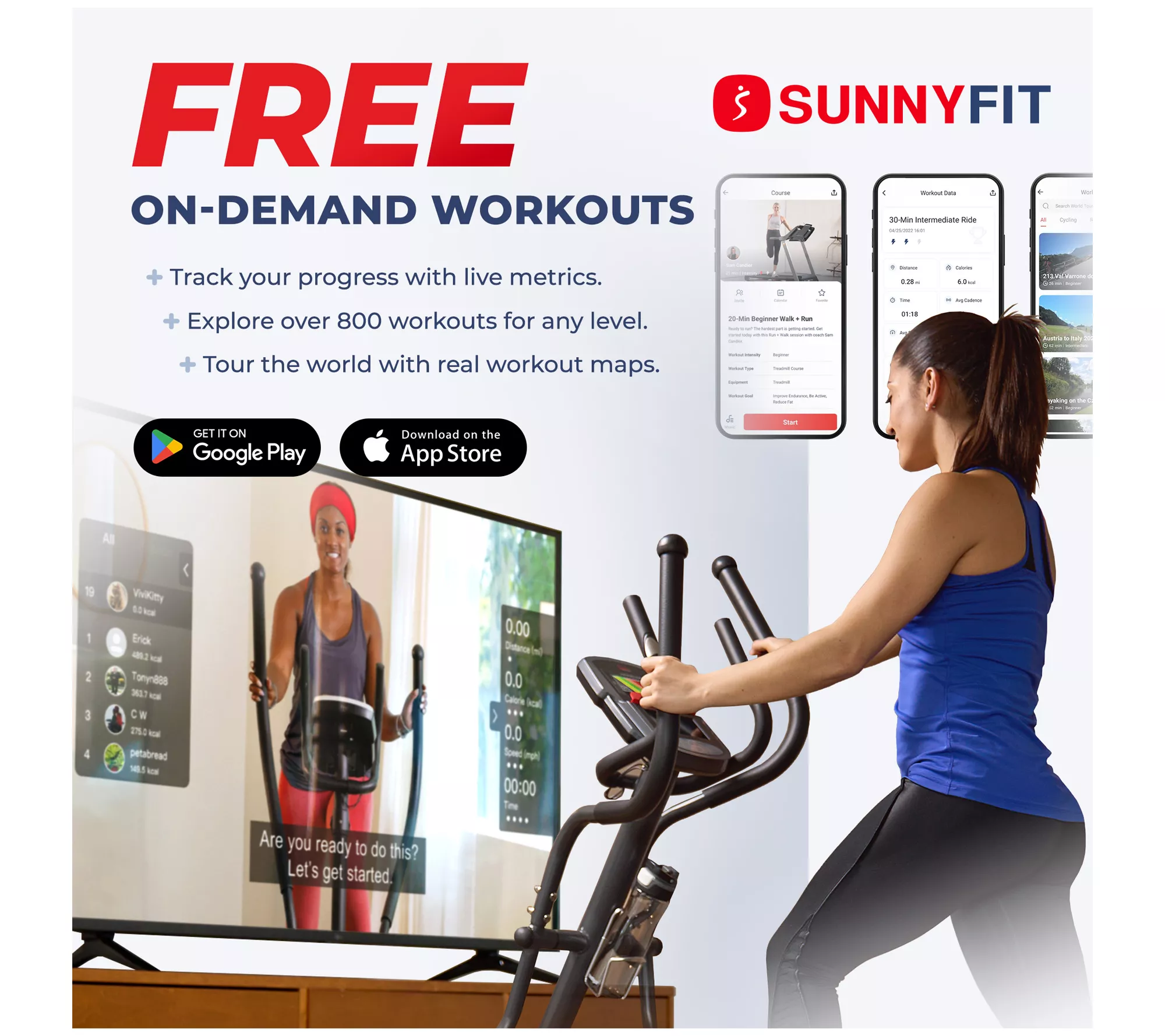 Sunny Health Fitness Smart Elliptical Machine