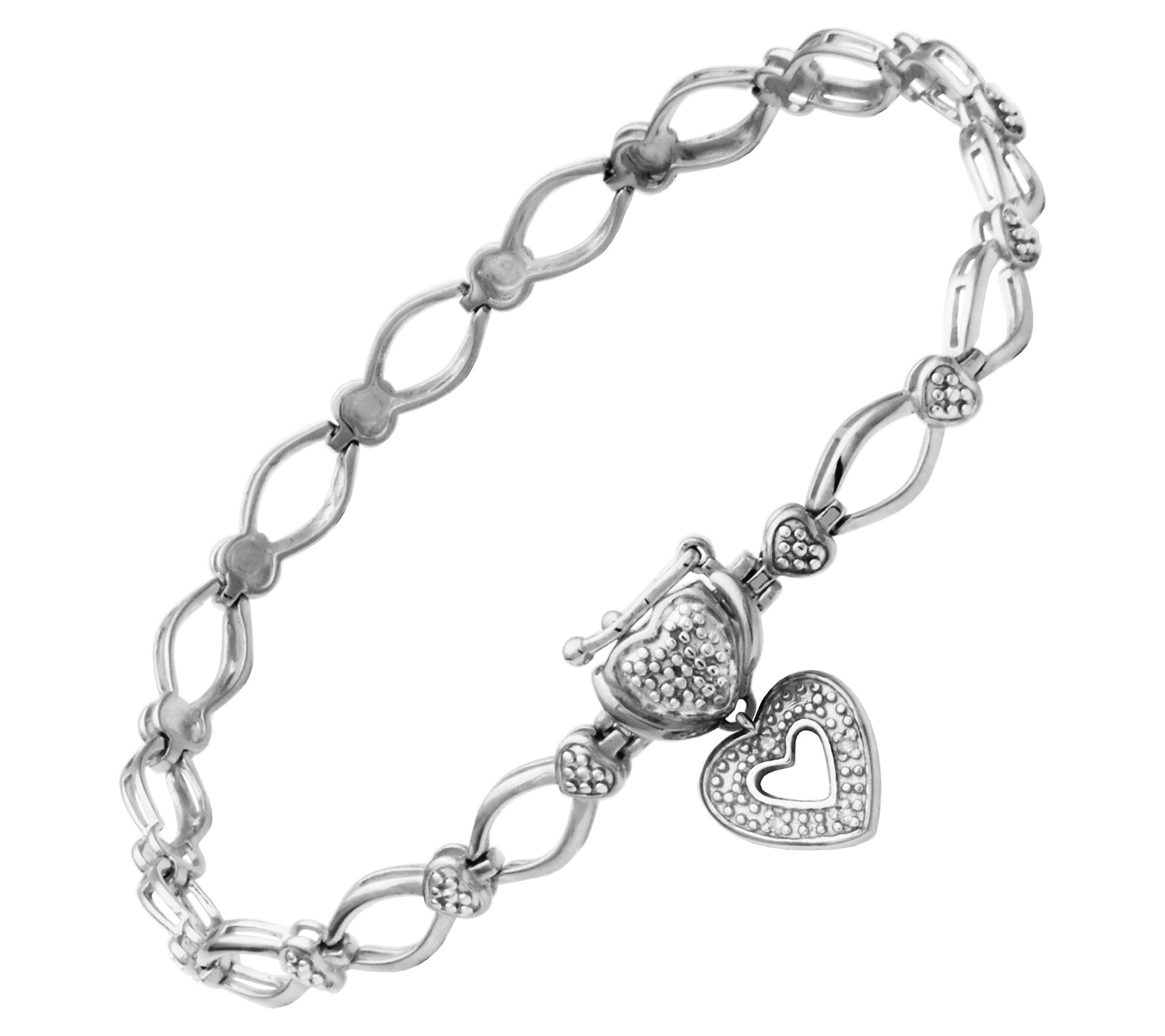 Sterling Silver Diamond Accent Open Link Heart Bracelet