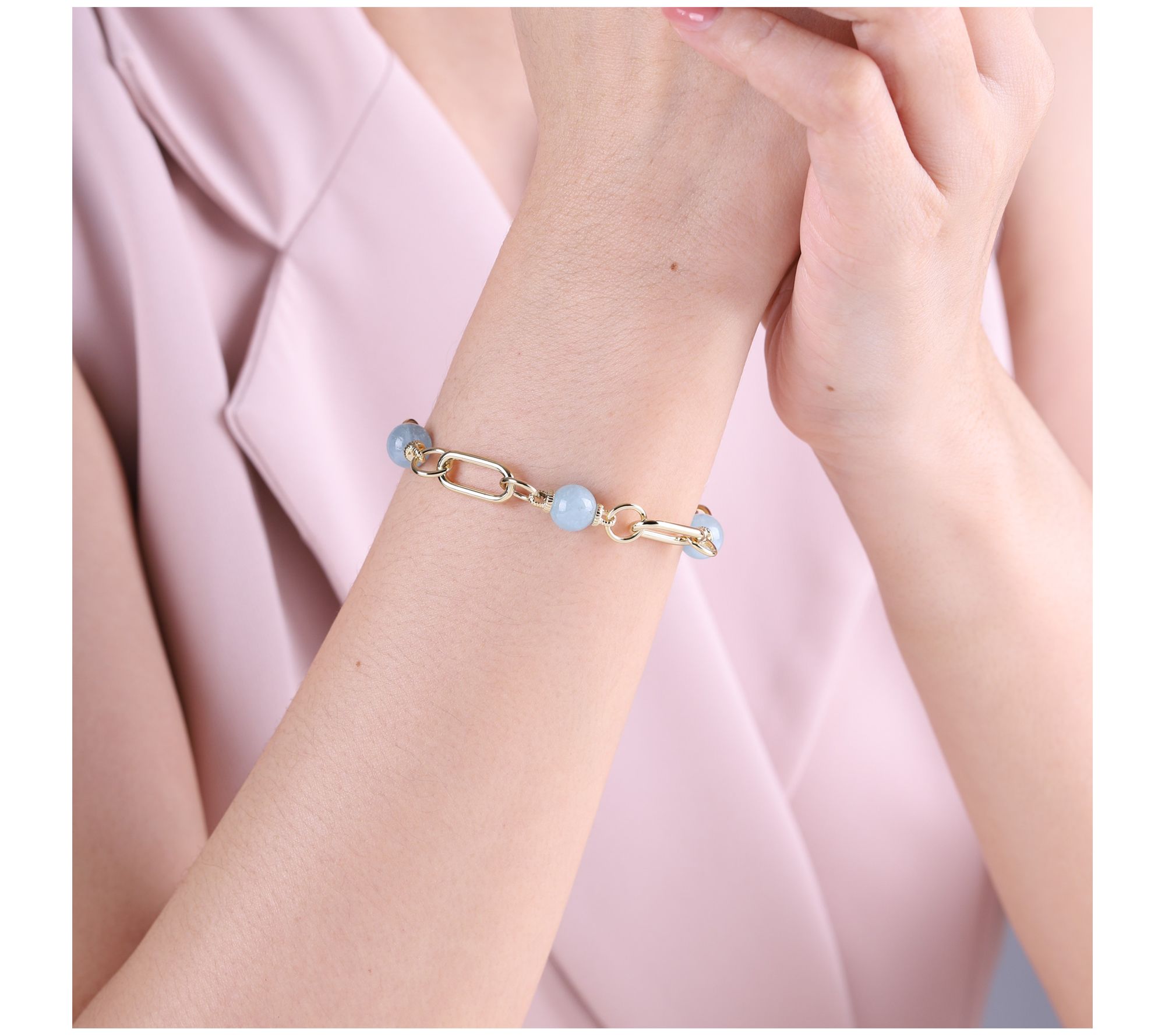 Ariva Silver 18K Clad Paperclip Gemstone Station Bracelet