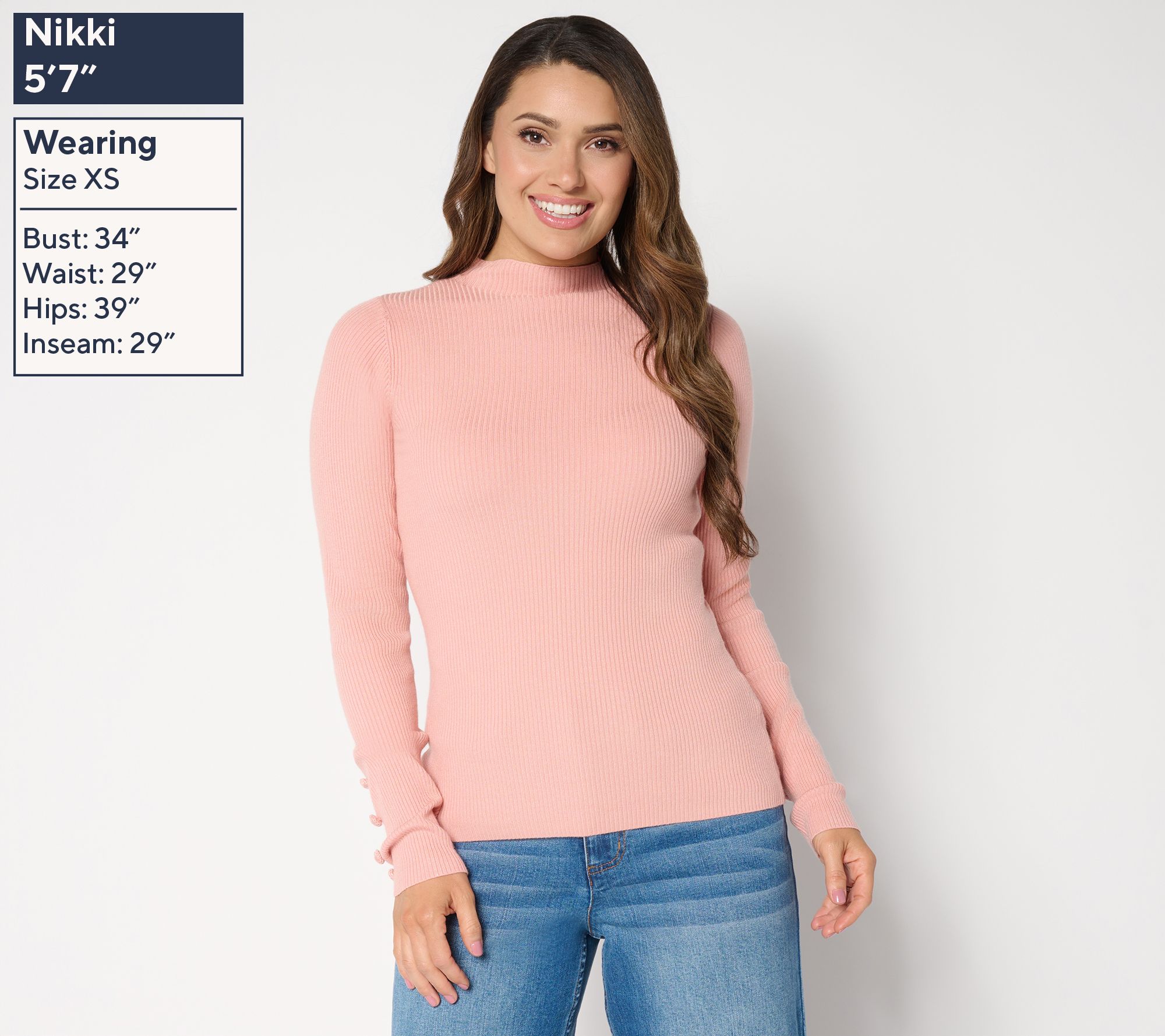 Studio Park x Sandra Bennett Mock Neck Sweater with Covered Buttons