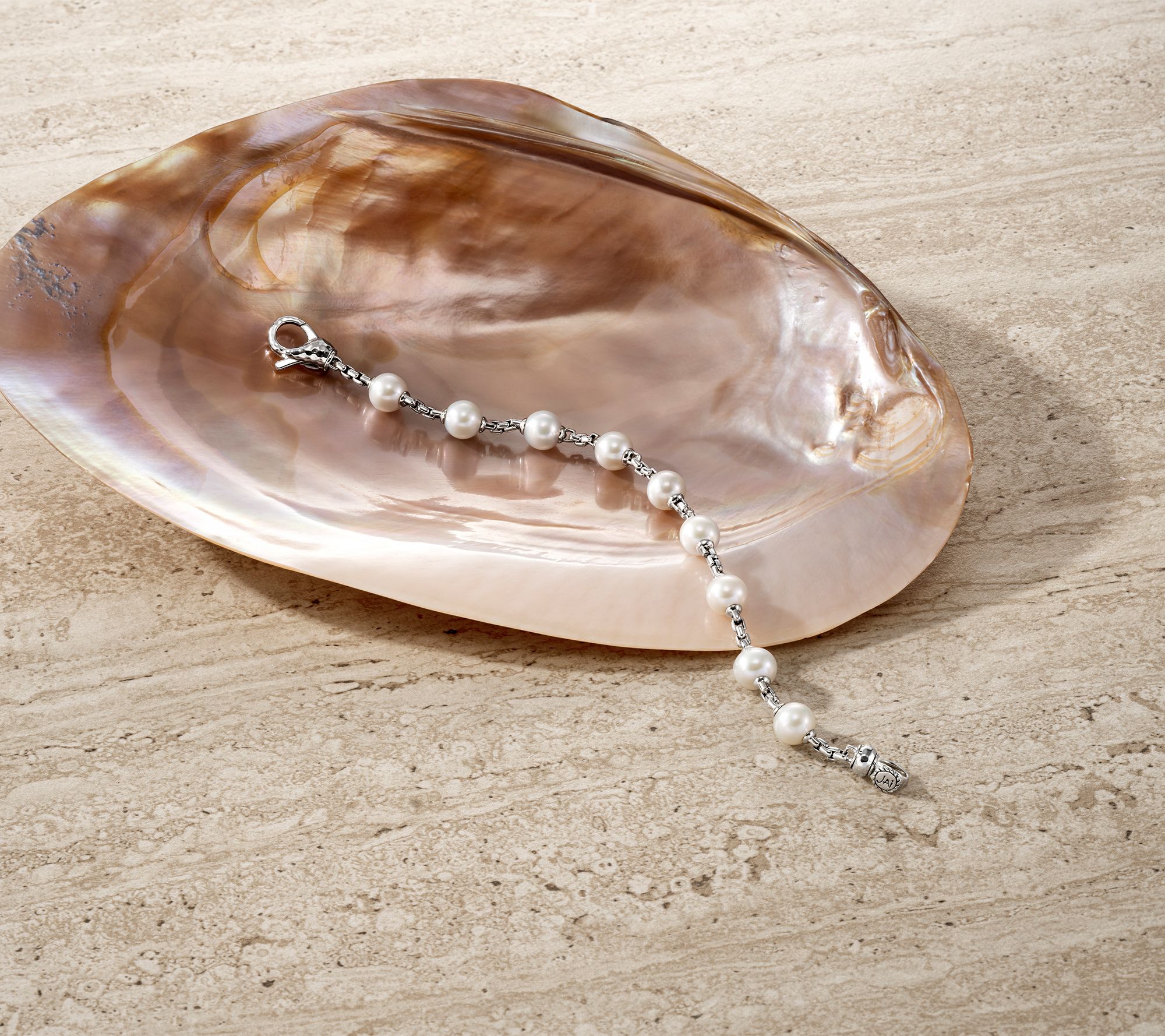 JAI Sterling Silver Cultured Pearl 2.7mm Box Chain Bracelet