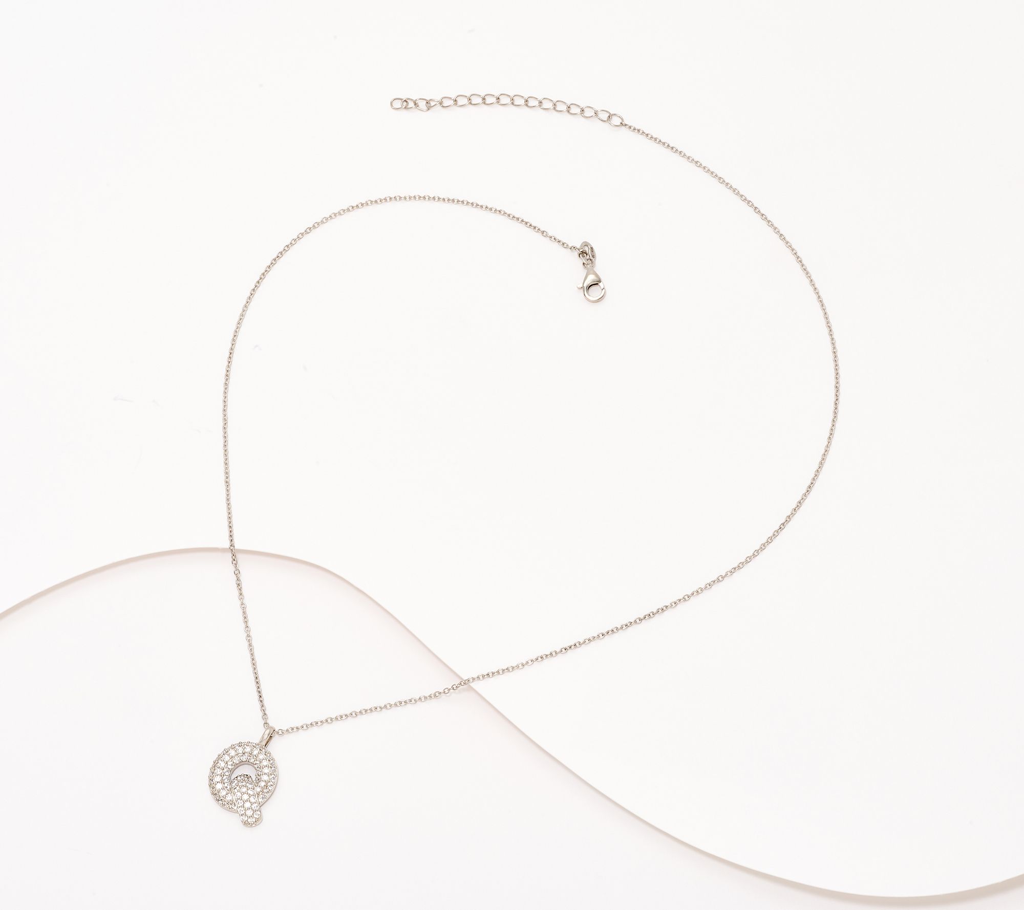 Diamonique Puffy Initial Necklace, Sterling Silver