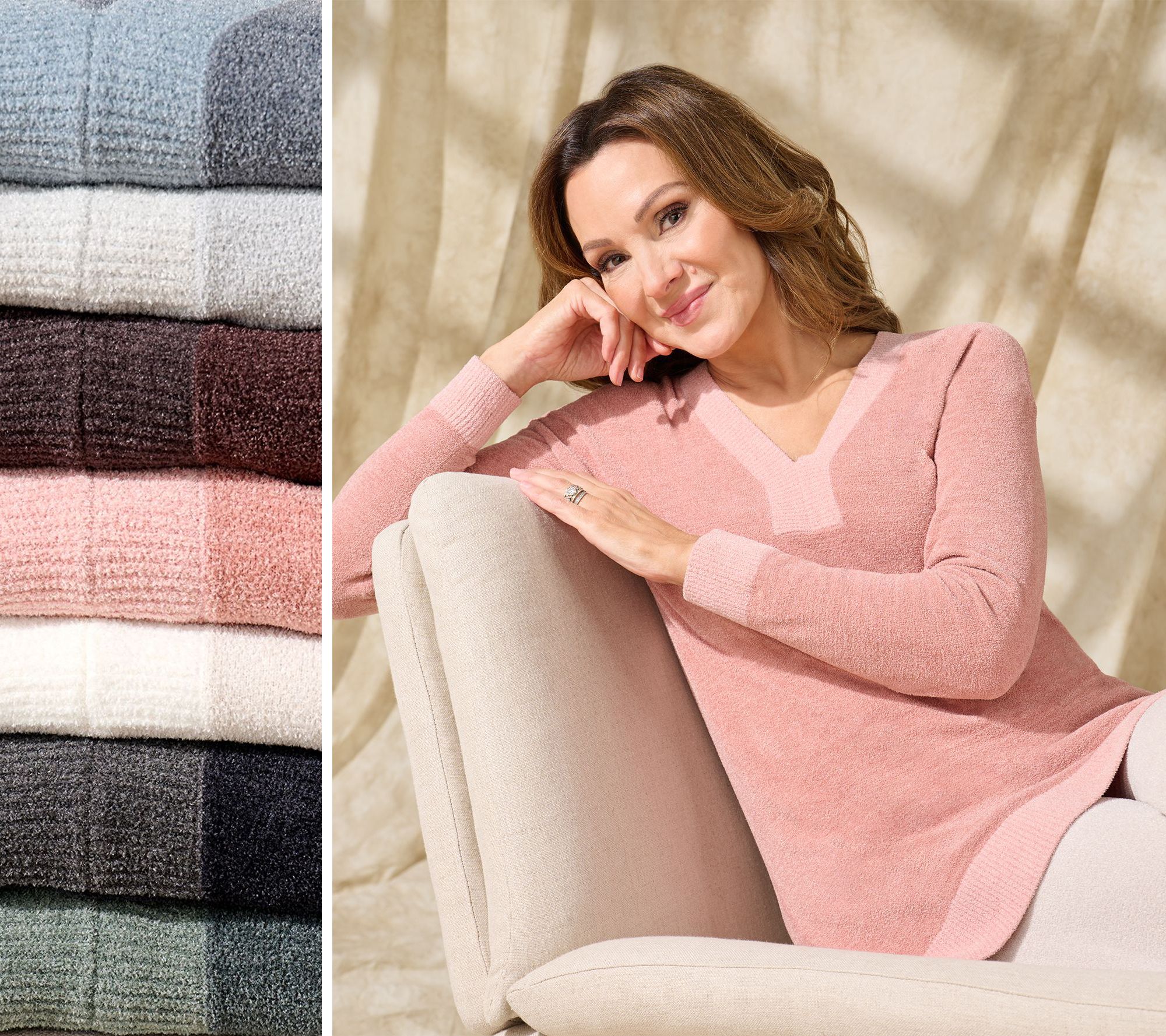 Barefoot Dreams Petite CozyChic Ultra Lite Color Block V-Neck Tunic