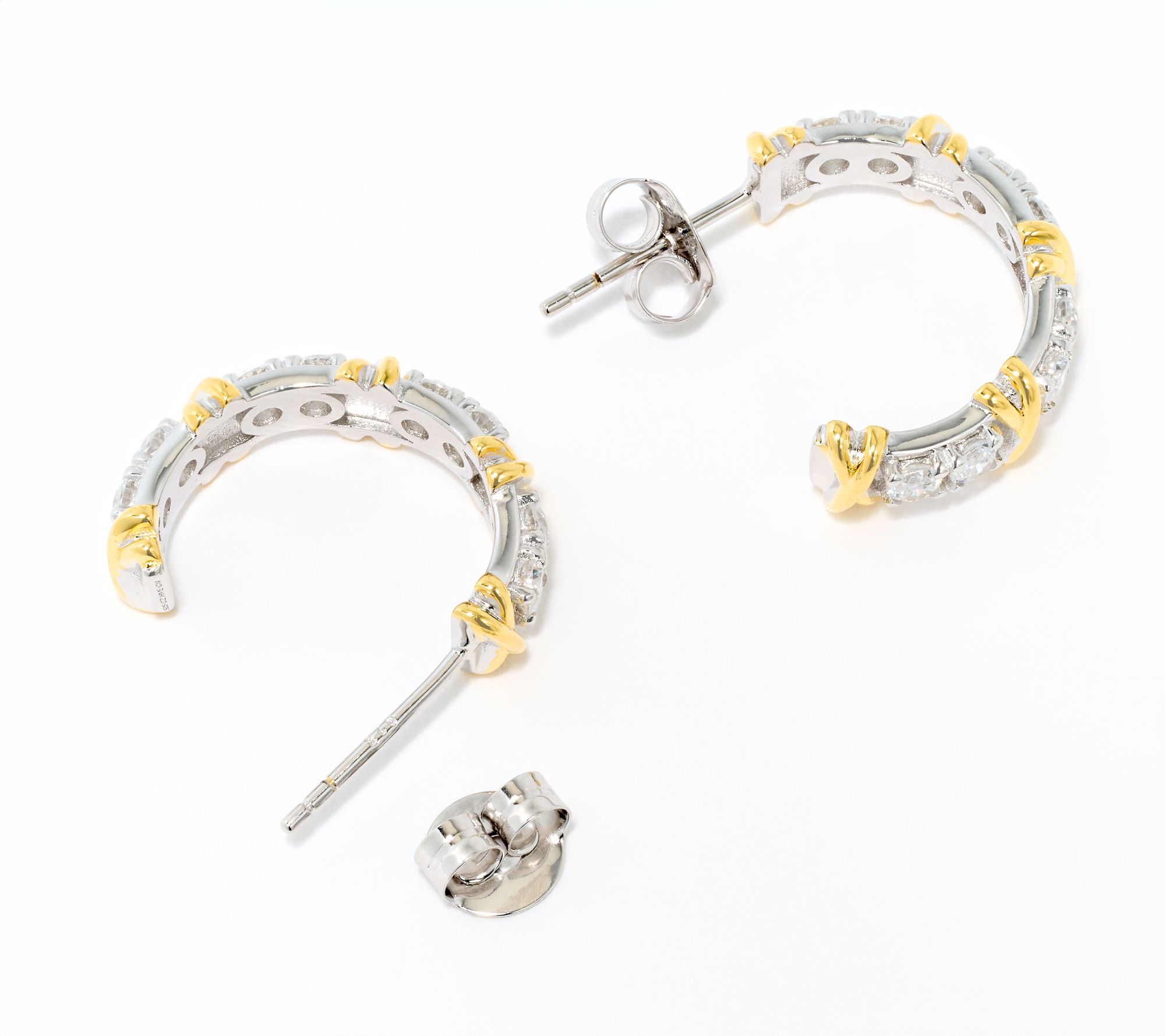 Diamonique Two Tone XO Hoop Earrings, Sterling Silver