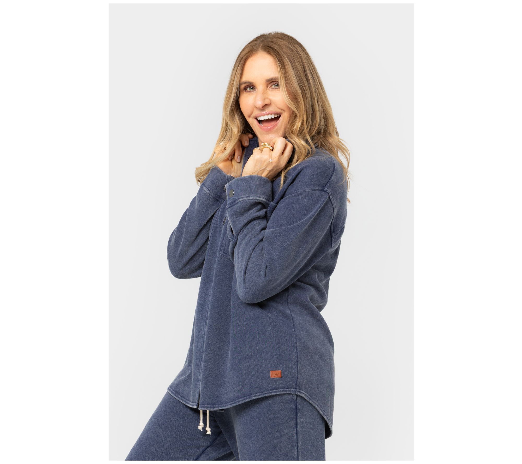 Peace Love World French Terry Button Front Shirt