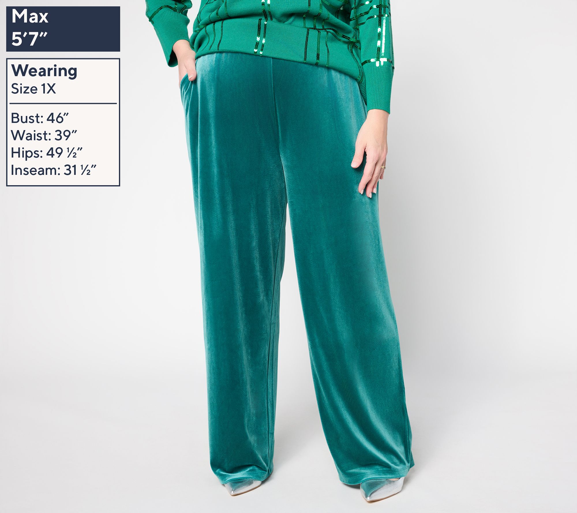 Denim & Co. Petite Knit Velvet Full Length Wide Leg Pant