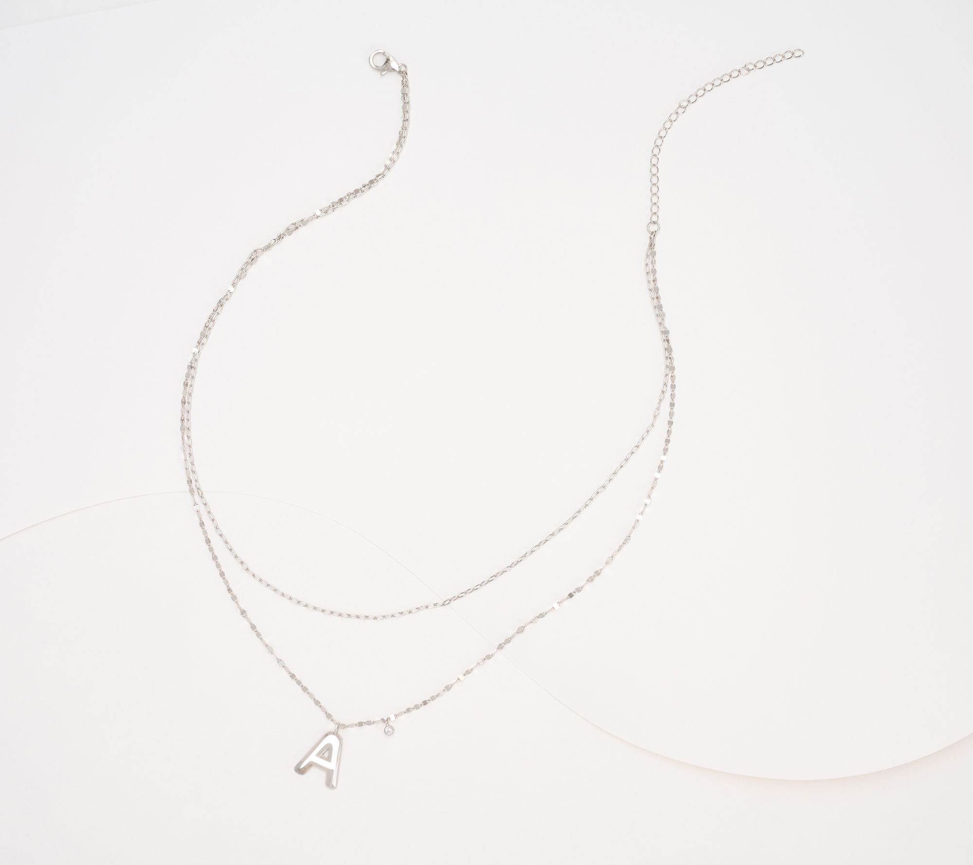 Diamonique Boxed Layered Chain Initial Necklace, Sterling Silver