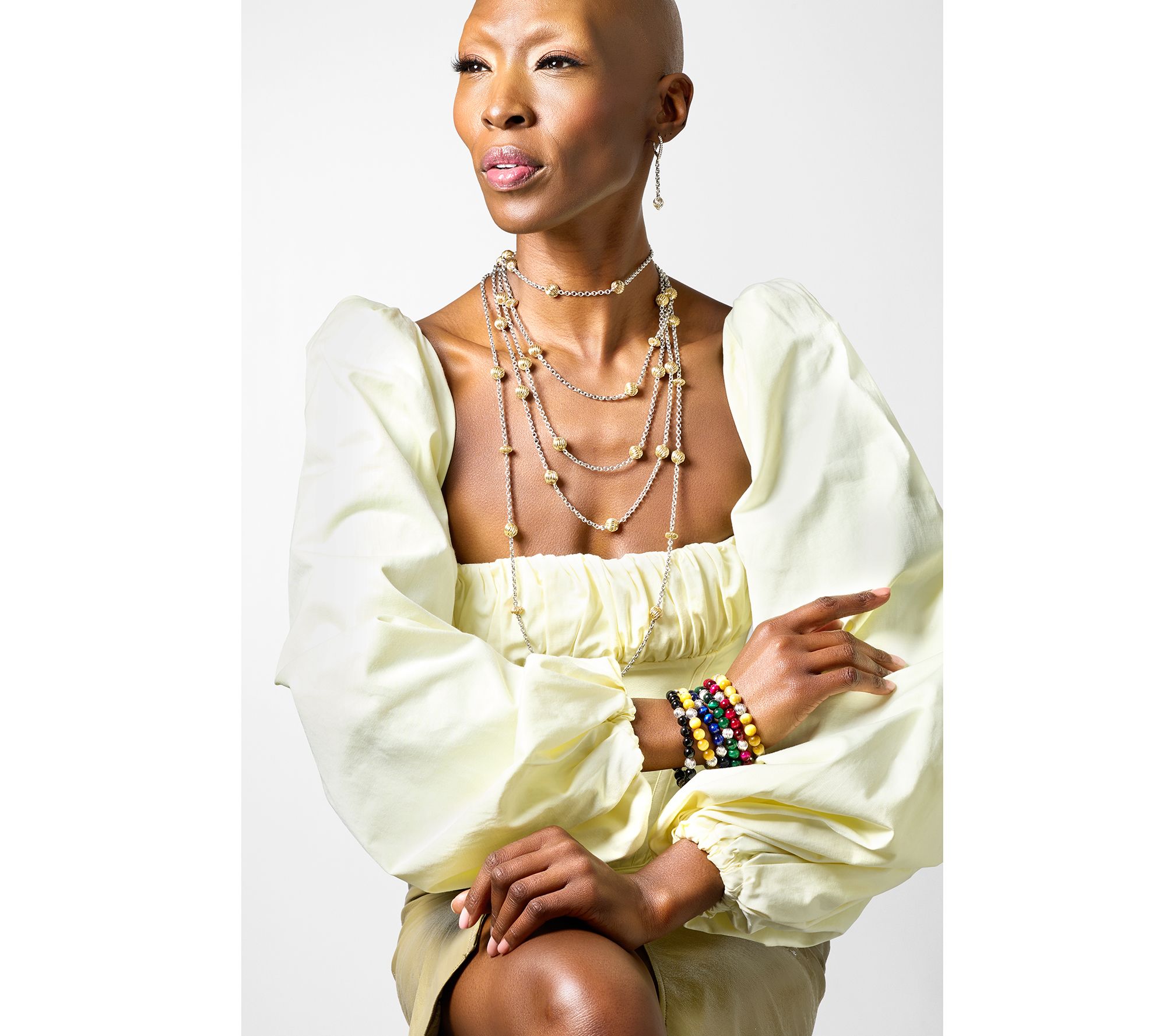 Christian James by Scott Grimes 14K Gold Clad Gemstone Bead Ripple Bracelet