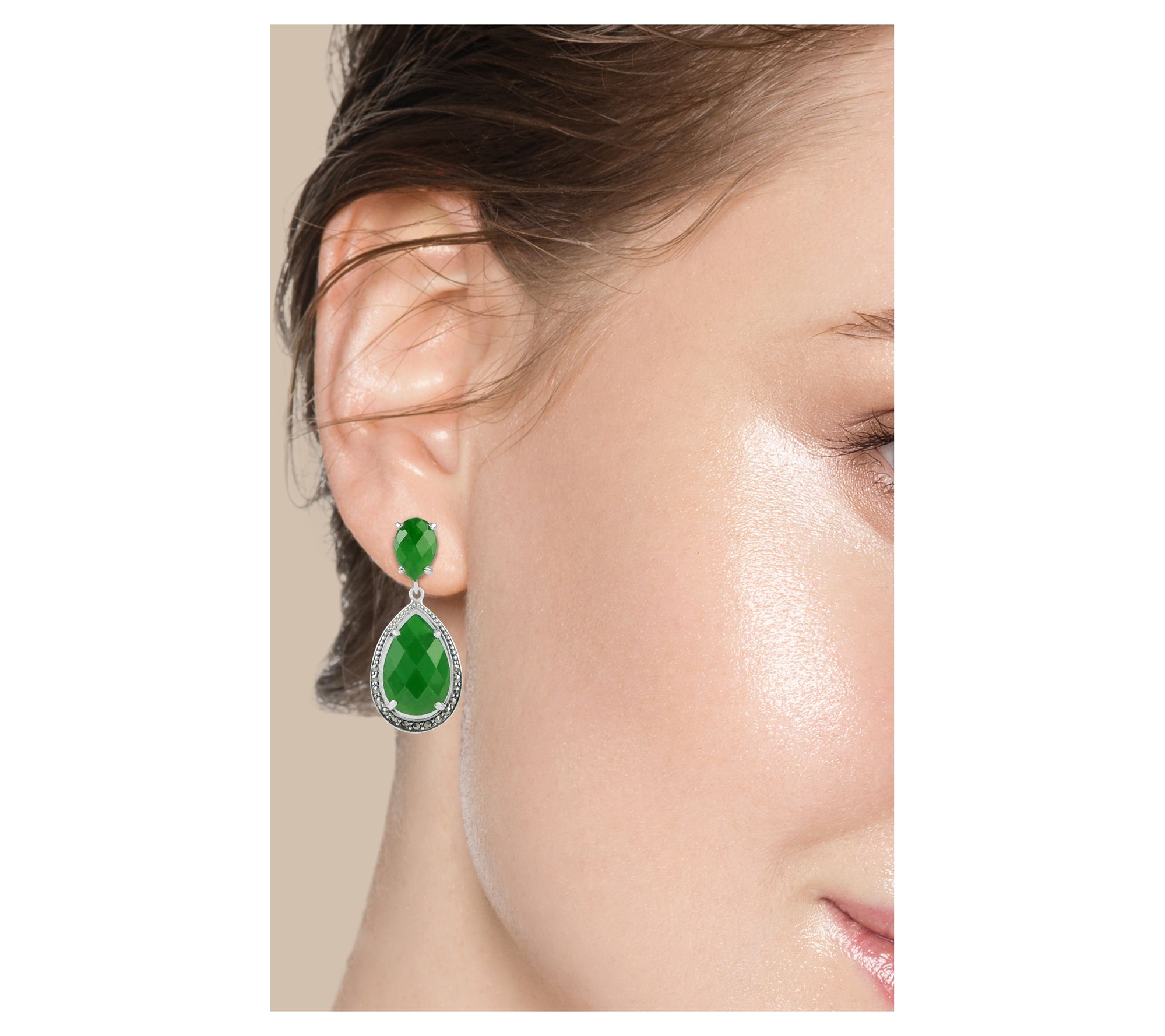 Suspicion Sterling Silver Jade & Marcasite Teardrop Earrings