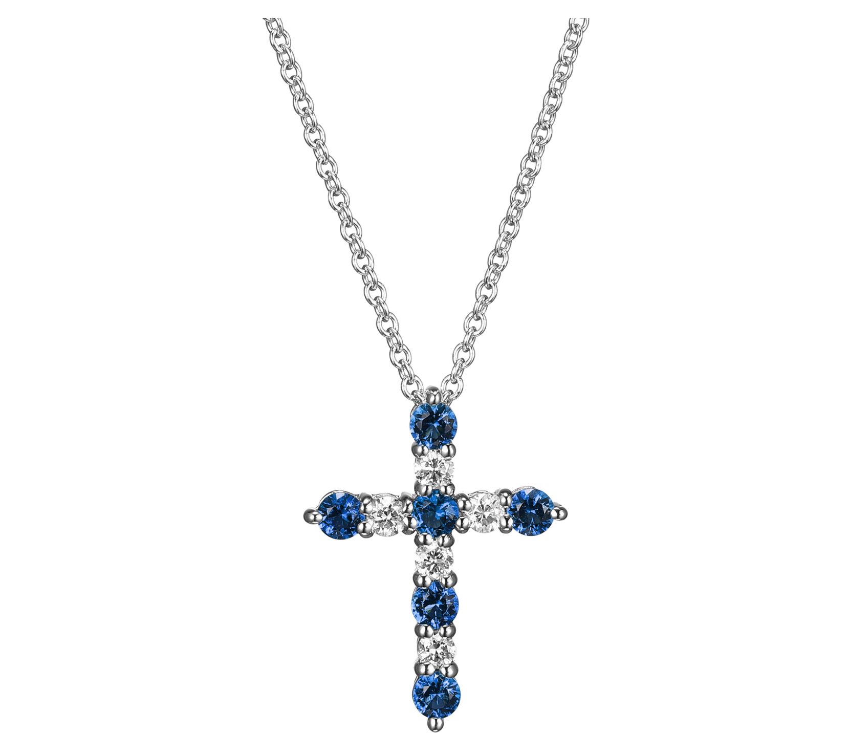 LuxLab Grown Sapphire & Diamond Cross Necklace, Sterling