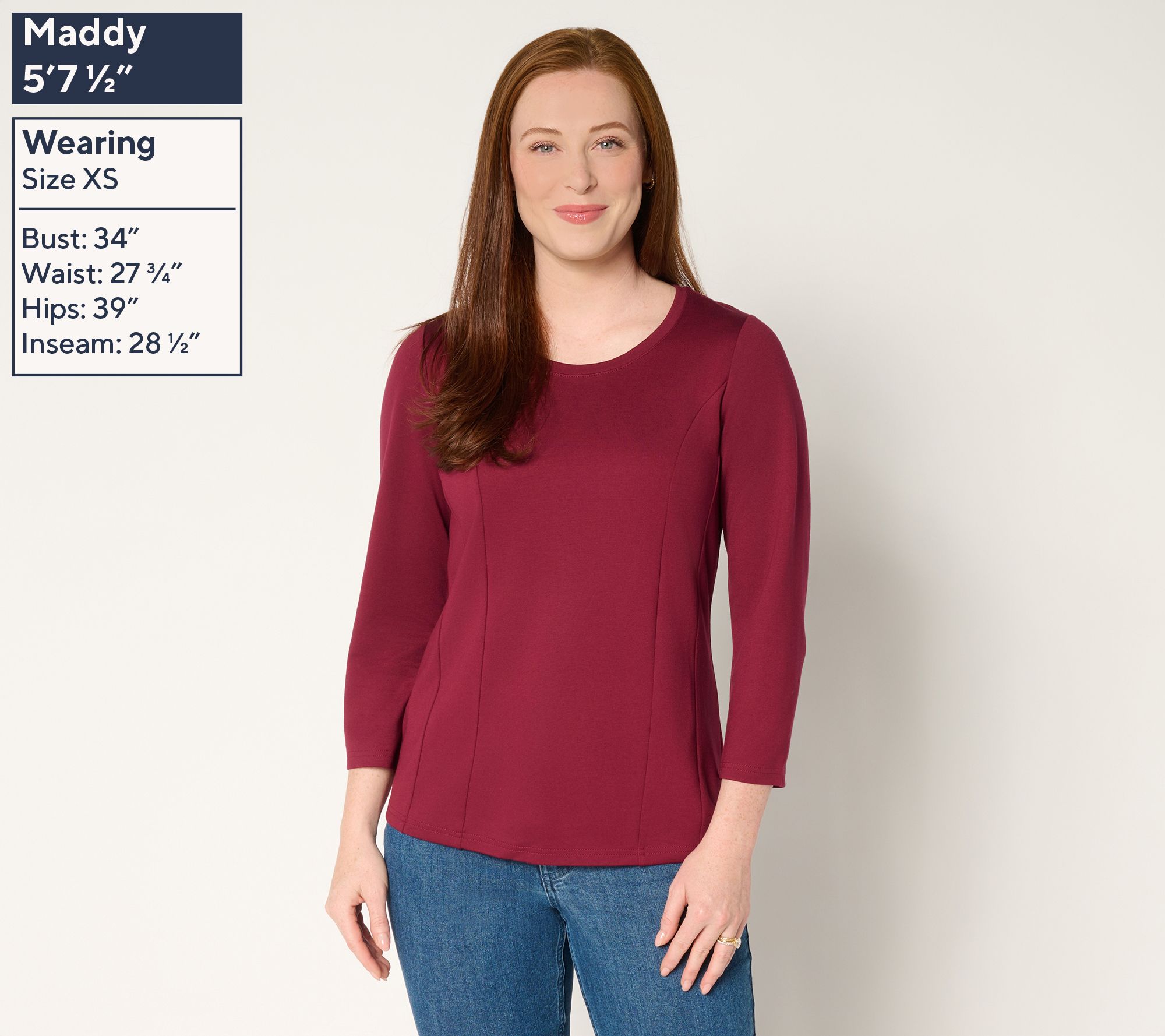 BEAUTIFUL by Lawrence Zarian Silky Ponte Seam Detail Crew Neck Top