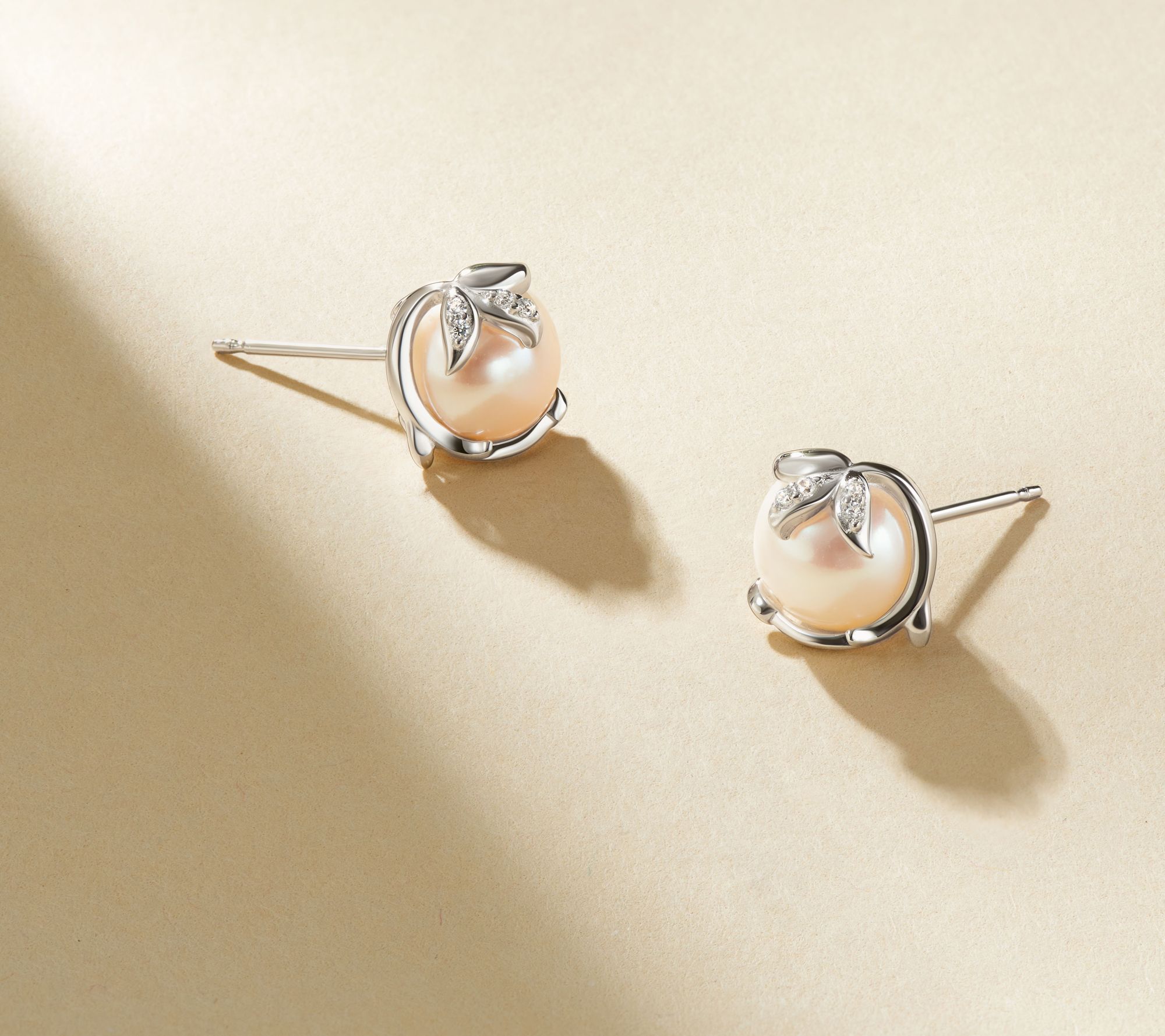 Diamonique Floral Cultured Pearl Stud Earrings, Sterling