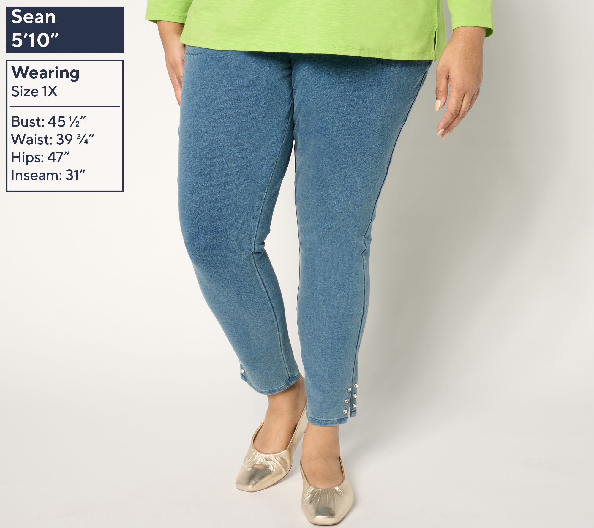 Quacker Factory DreamJeannes Regular Flat Waist Jegging with Rhinestone