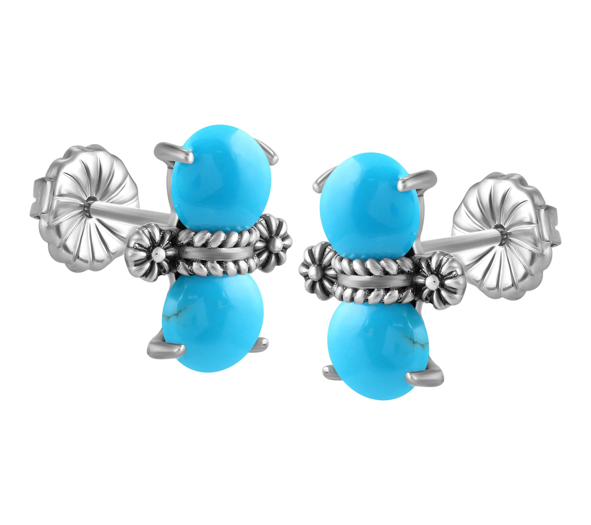 American West Sterling Silver Round Gemstone Concha Earrings