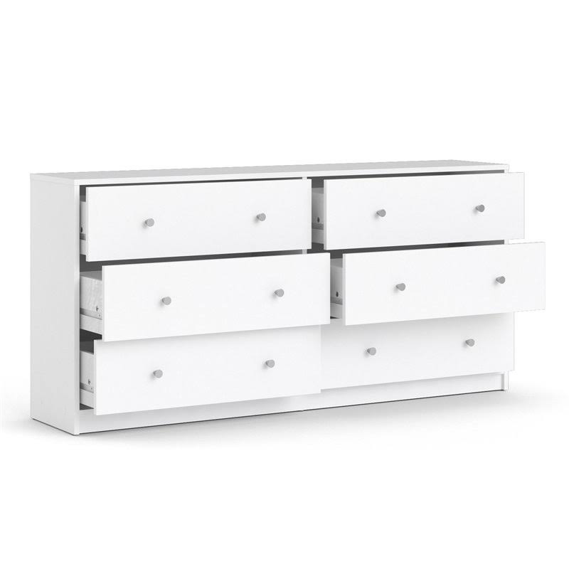 Levan Home Contemporary Wide 6 Drawer Double Bedroom Dresser in White