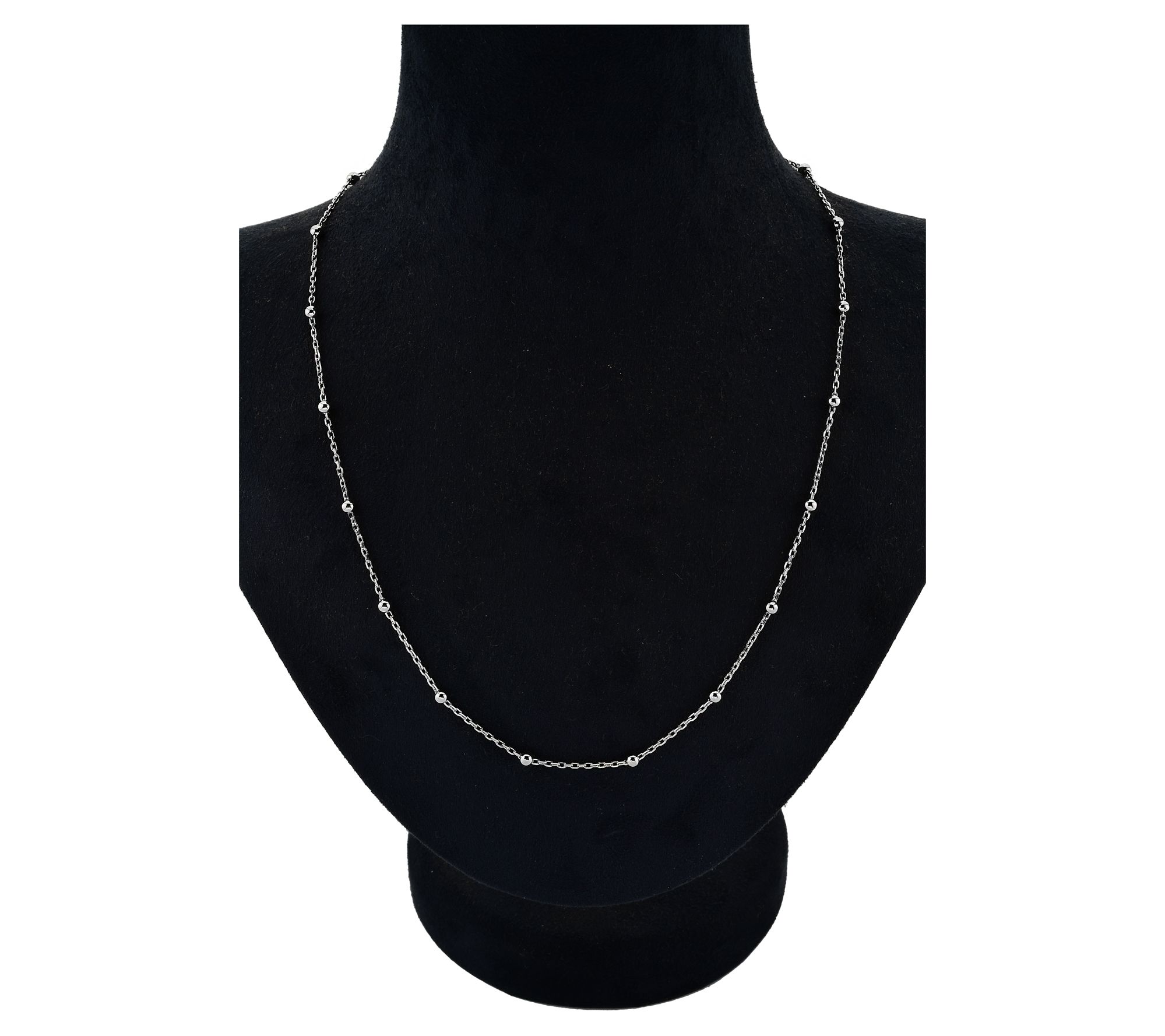 Silver Style 3mm Bead Station Cable Chain Necklace, Sterling