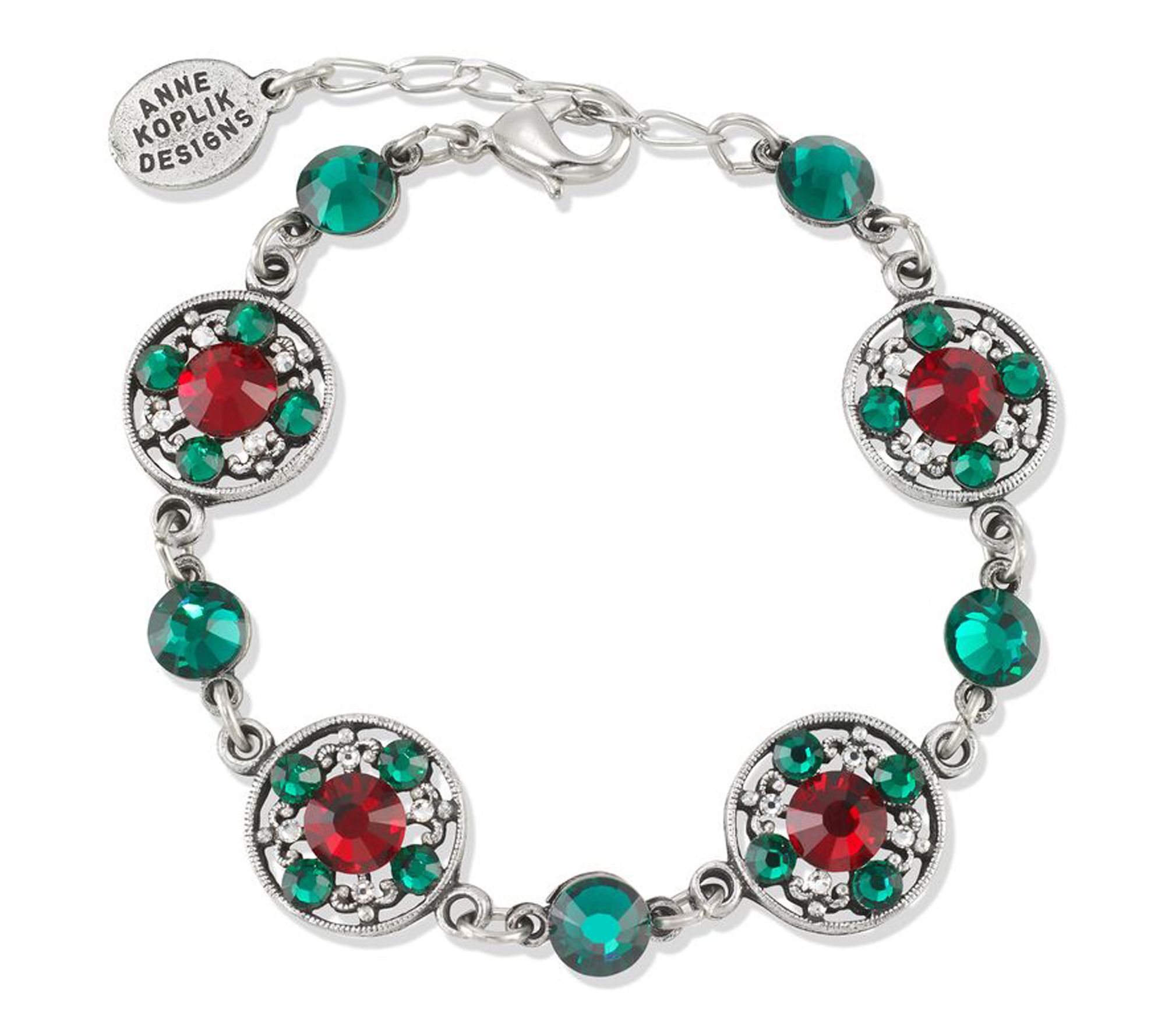 Anne Koplik Filigree Crystal Circle Link Holiday Bracelet