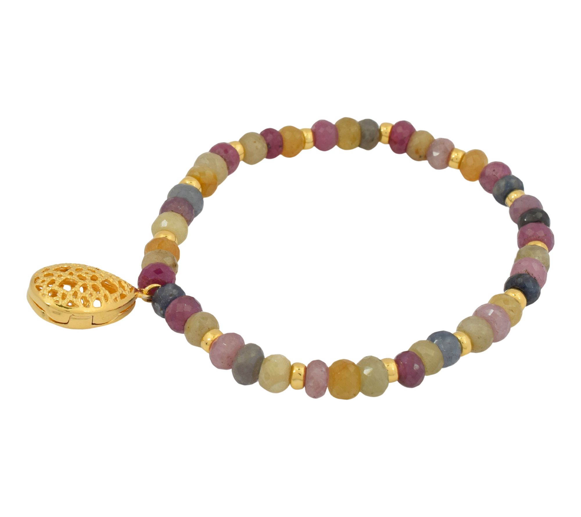 14K Gold Plated Corundum Charm Stretch Bracelet