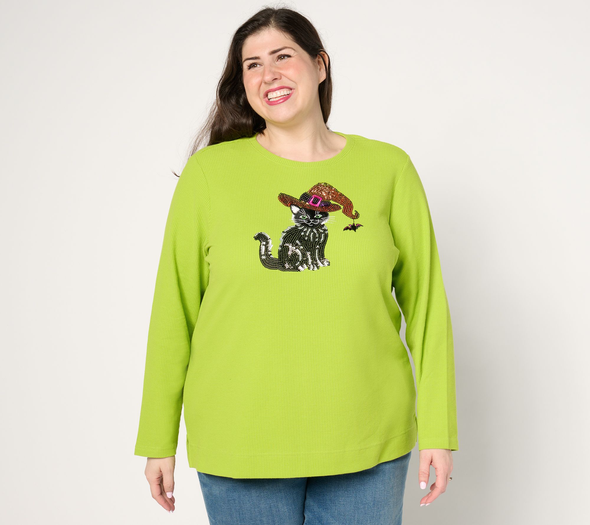 Quacker Factory If the Hat Fits Sequin Waffle Knit Top